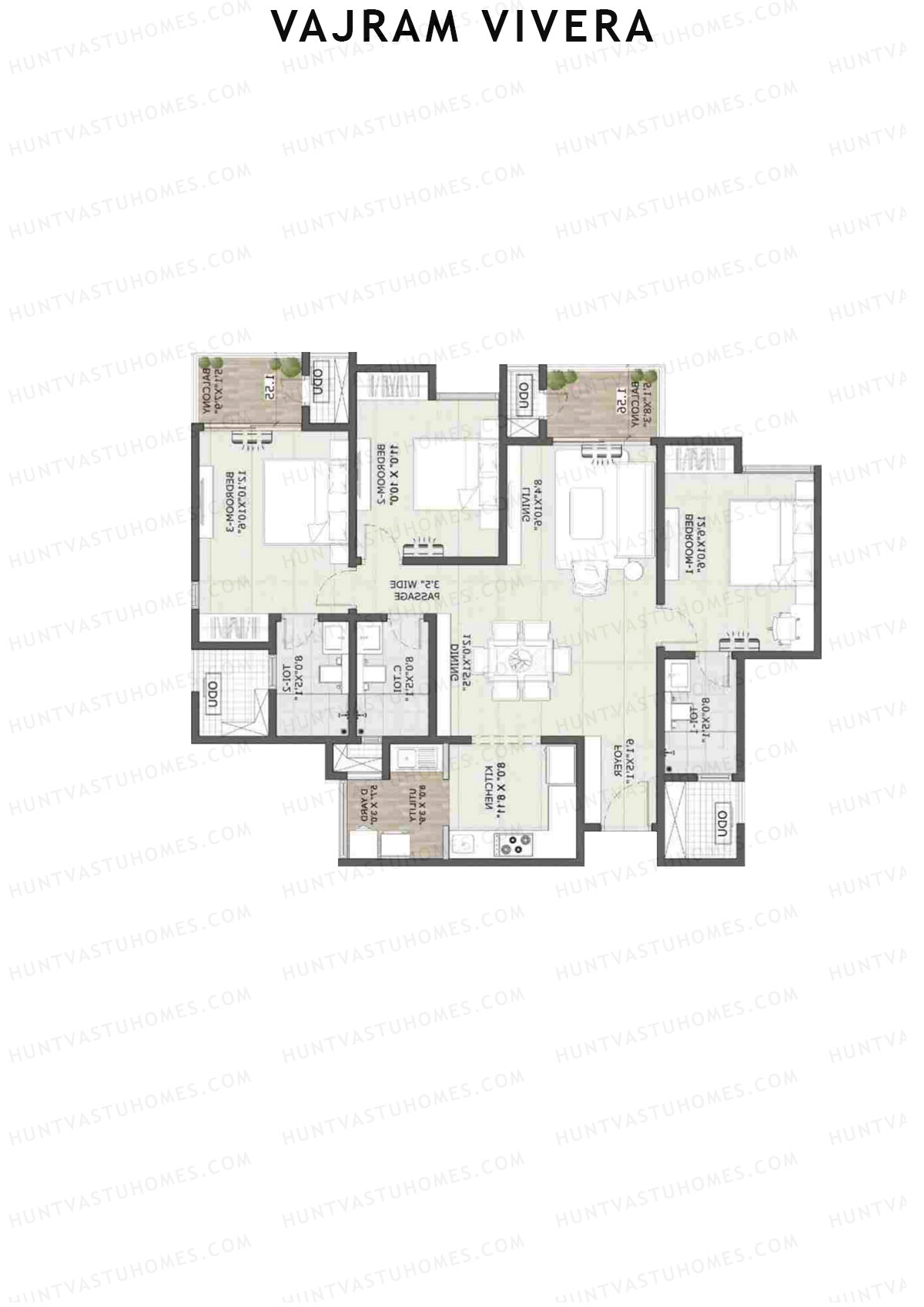 Vajram Vivera 3 Celeste Unit 3 (Type D2) Floor Plan