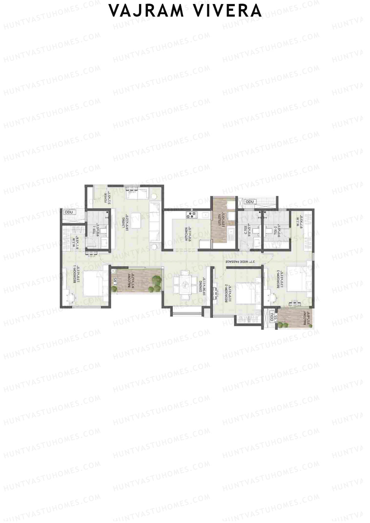 Vajram Vivera 3 Celeste Unit 6 (Type C1) Floor Plan
