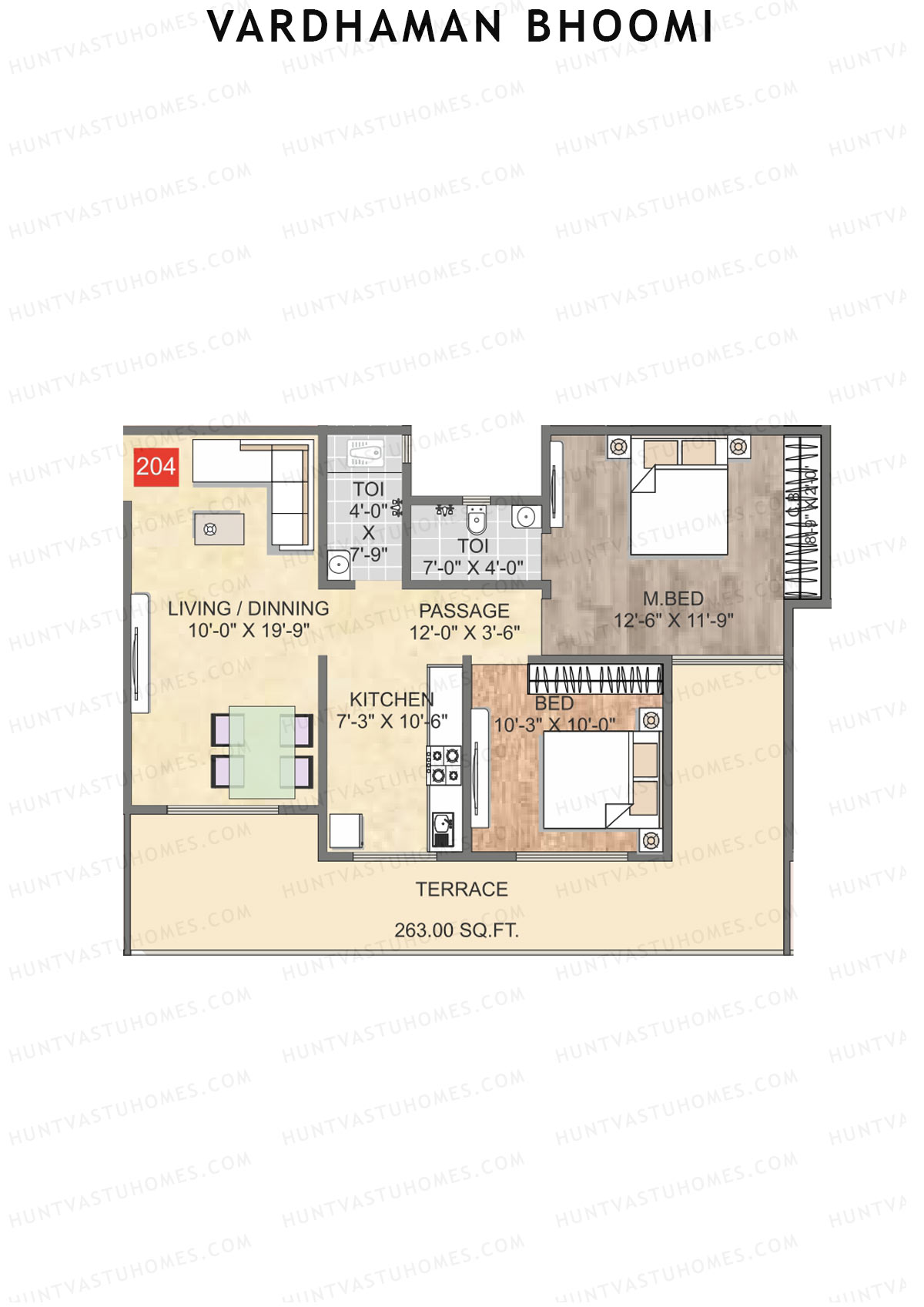 Vardhaman Bhoomi, Wing A, Unit 4, 2BHK, Carpet Area 600   sq ft 
