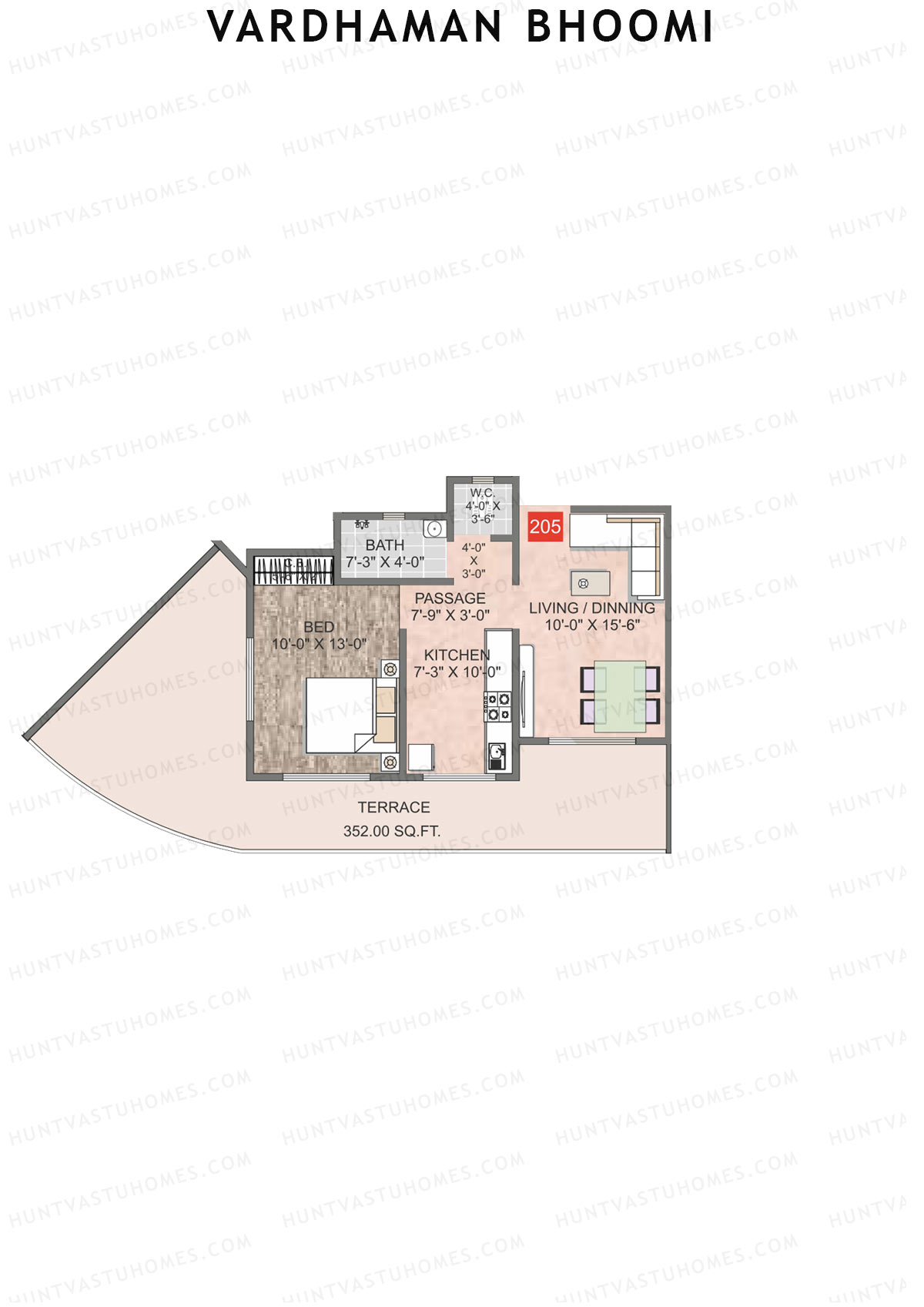 Vardhaman Bhoomi, Wing A, Unit 5, 1BHK, Carpet Area 450   sq ft 