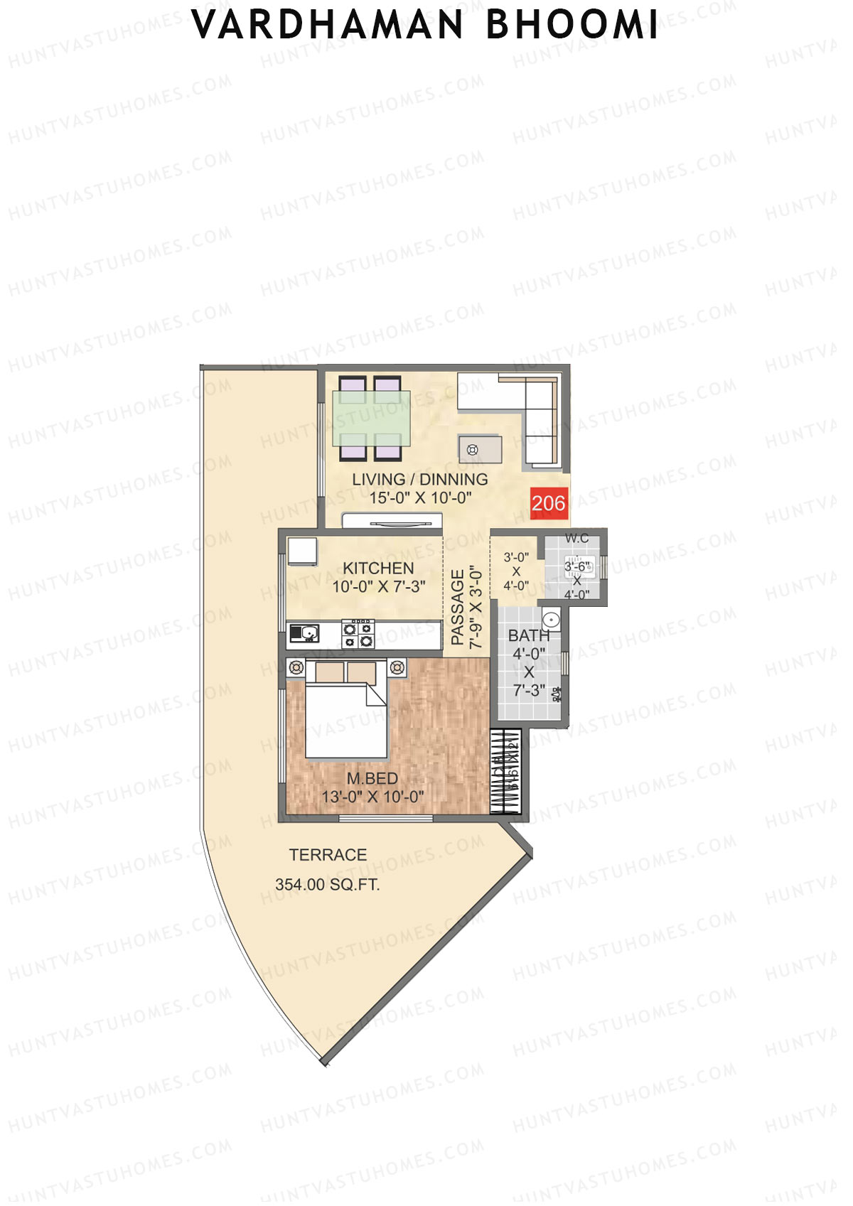 Vardhaman Bhoomi, Wing A, Unit 6, 1BHK, Carpet Area 450   sq ft 