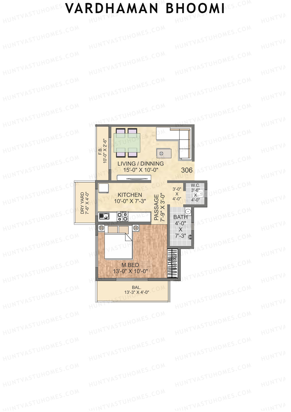 Vardhaman Bhoomi, Wing A, Unit 6, 1BHK, Carpet Area 450   sq ft 