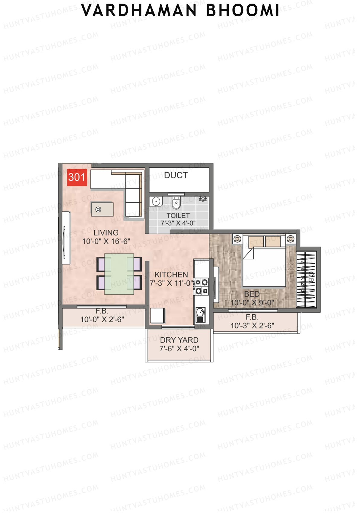 Vardhaman Bhoomi, Wing B, Unit 1, 1BHK, Carpet Area 450   sq ft 