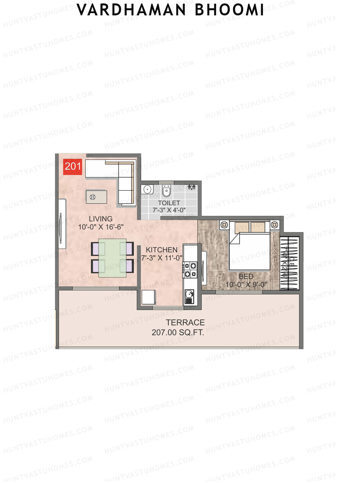 Vardhaman Bhoomi, Wing B, Unit 1, 1BHK, Carpet Area 450   sq ft 