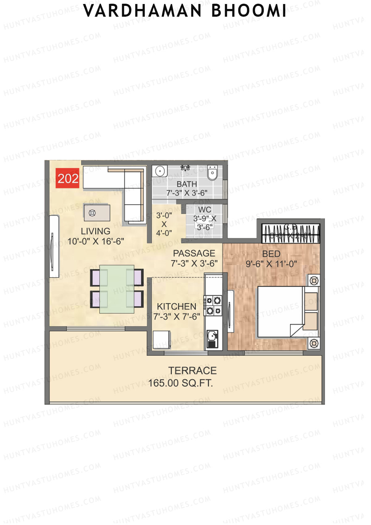 Vardhaman Bhoomi, Wing B, Unit 2, 1BHK, Carpet Area 450   sq ft 