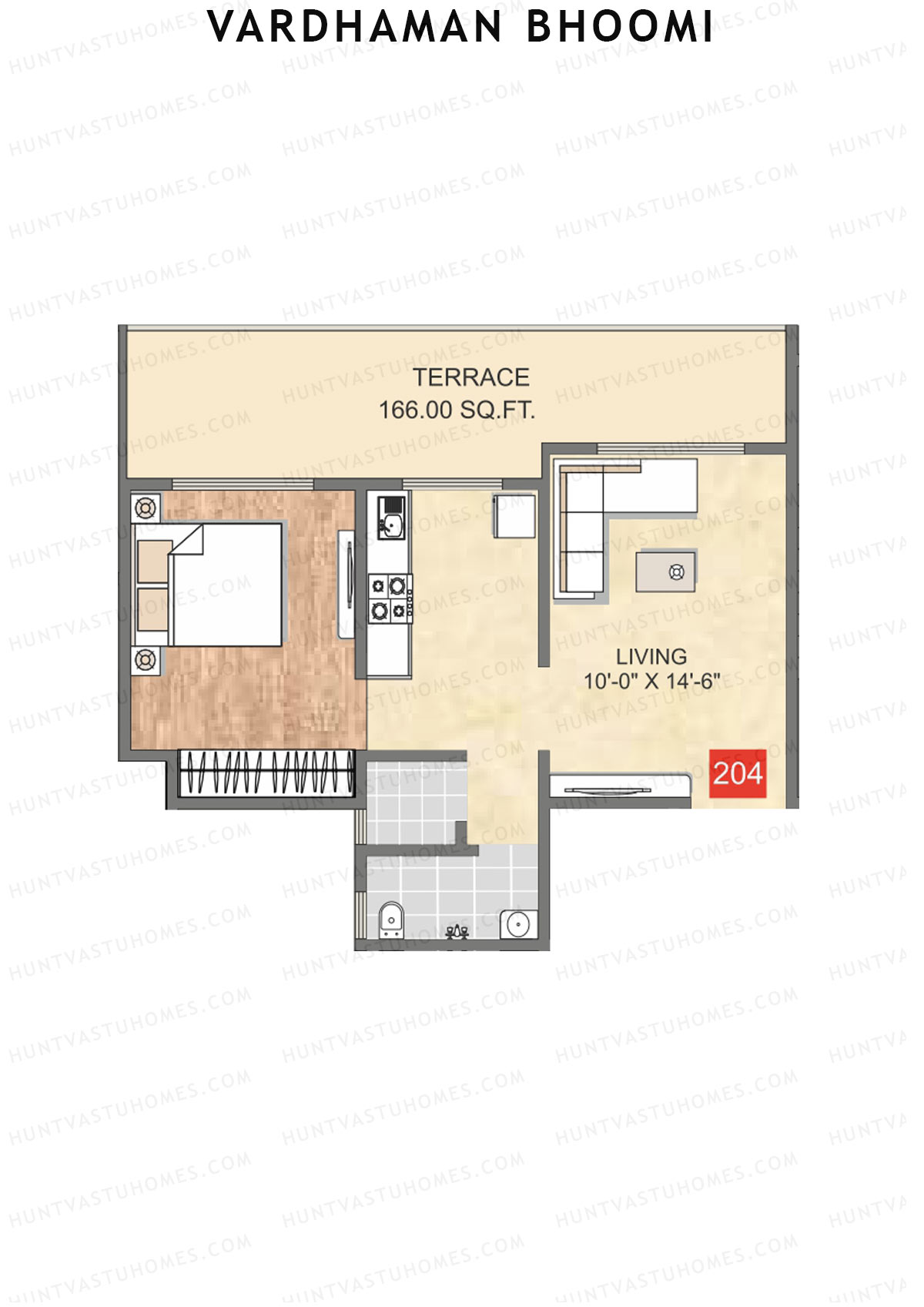 Vardhaman Bhoomi, Wing B, Unit 4, 1BHK, Carpet Area 450   sq ft 