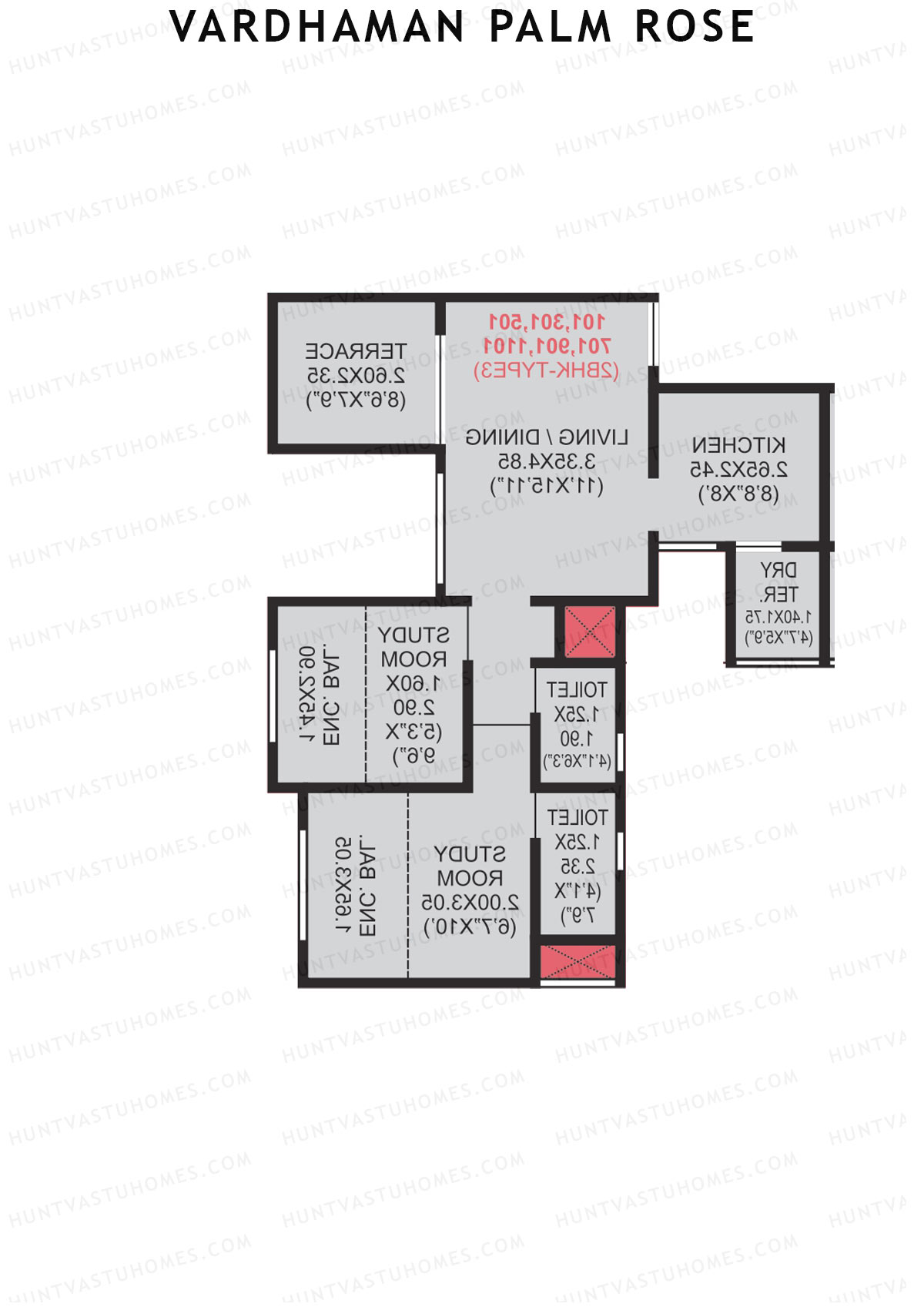 Vardhaman Palm Rose Wing A Unit 2 (Type 3) Floor Plan