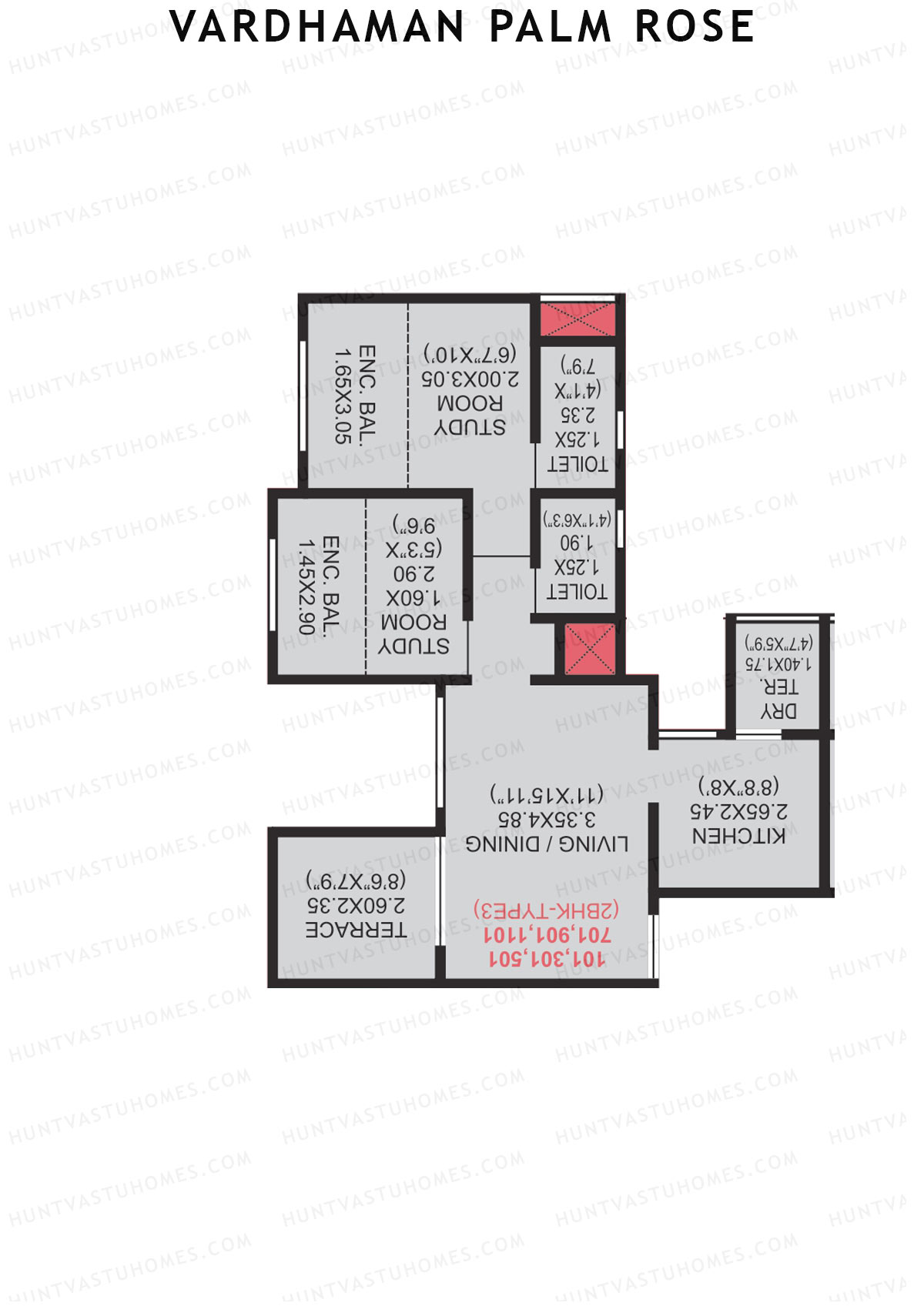 Vardhaman Palm Rose Wing A Unit 3 (Type 3) Floor Plan