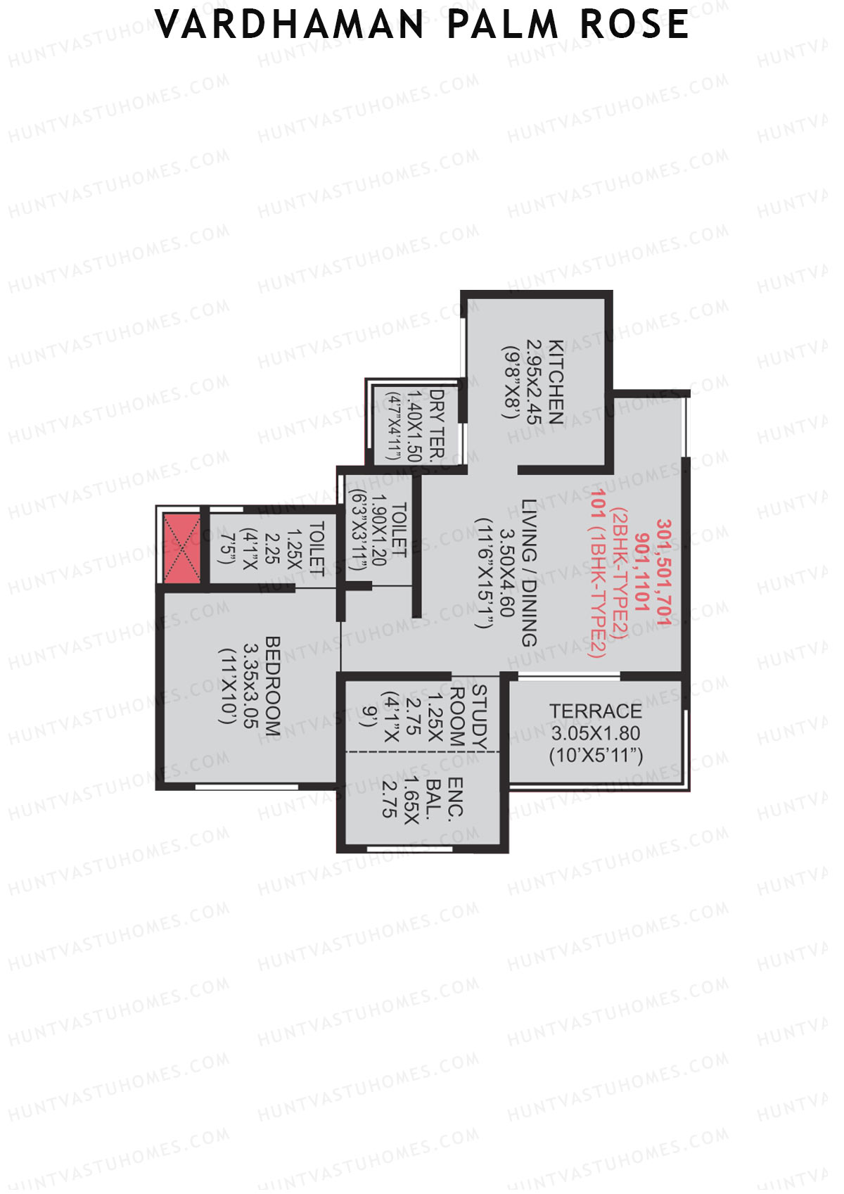 Vardhaman Palm Rose Wing B Unit 1 (Type 2) Floor Plan