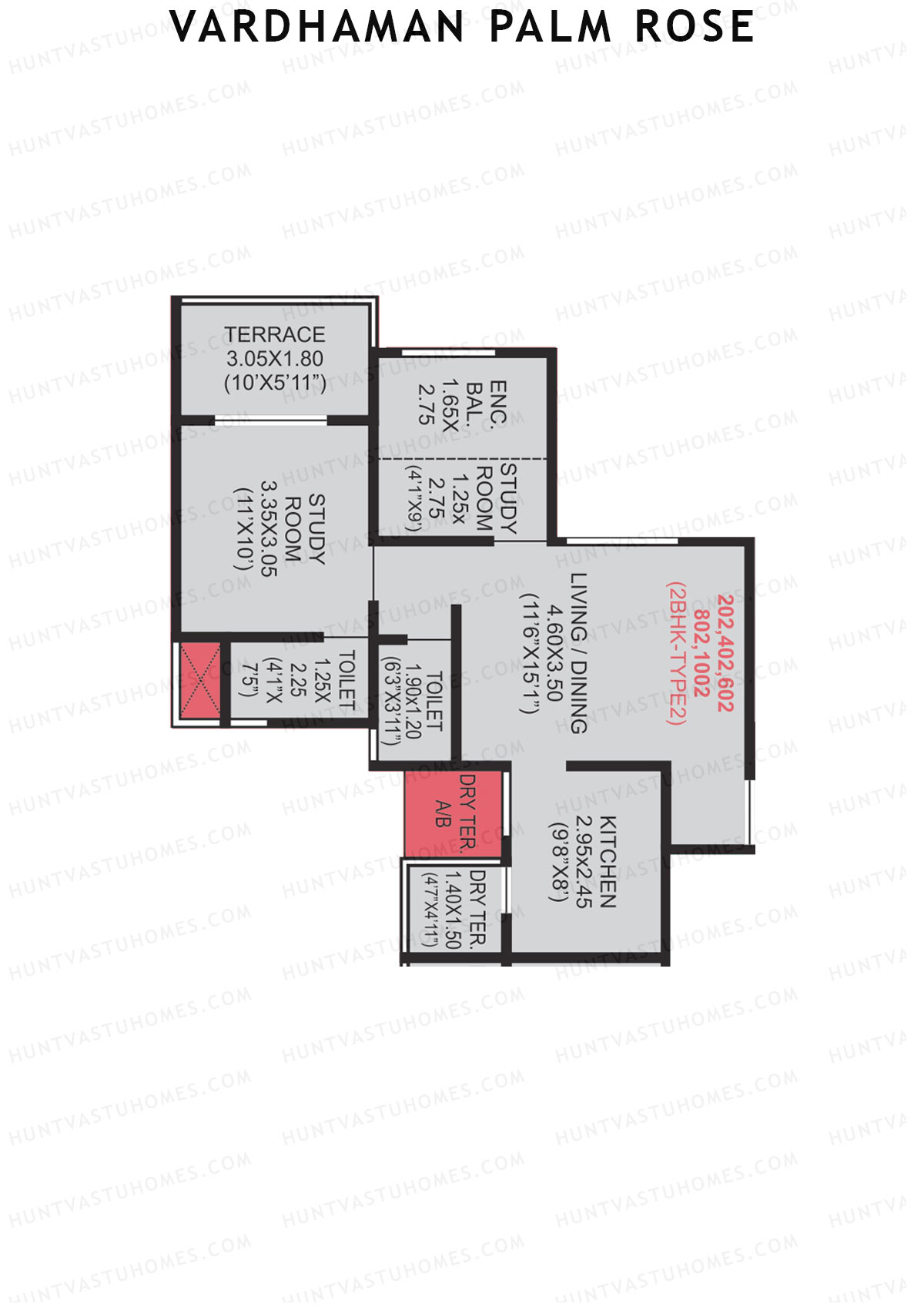 Vardhaman Palm Rose Wing B Unit 2 (Type 2) Floor Plan