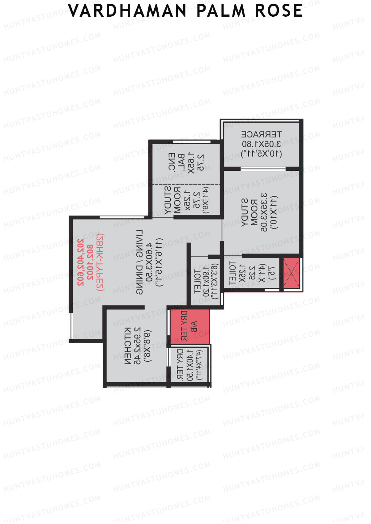 Vardhaman Palm Rose Wing B Unit 3 (Type 2) Floor Plan