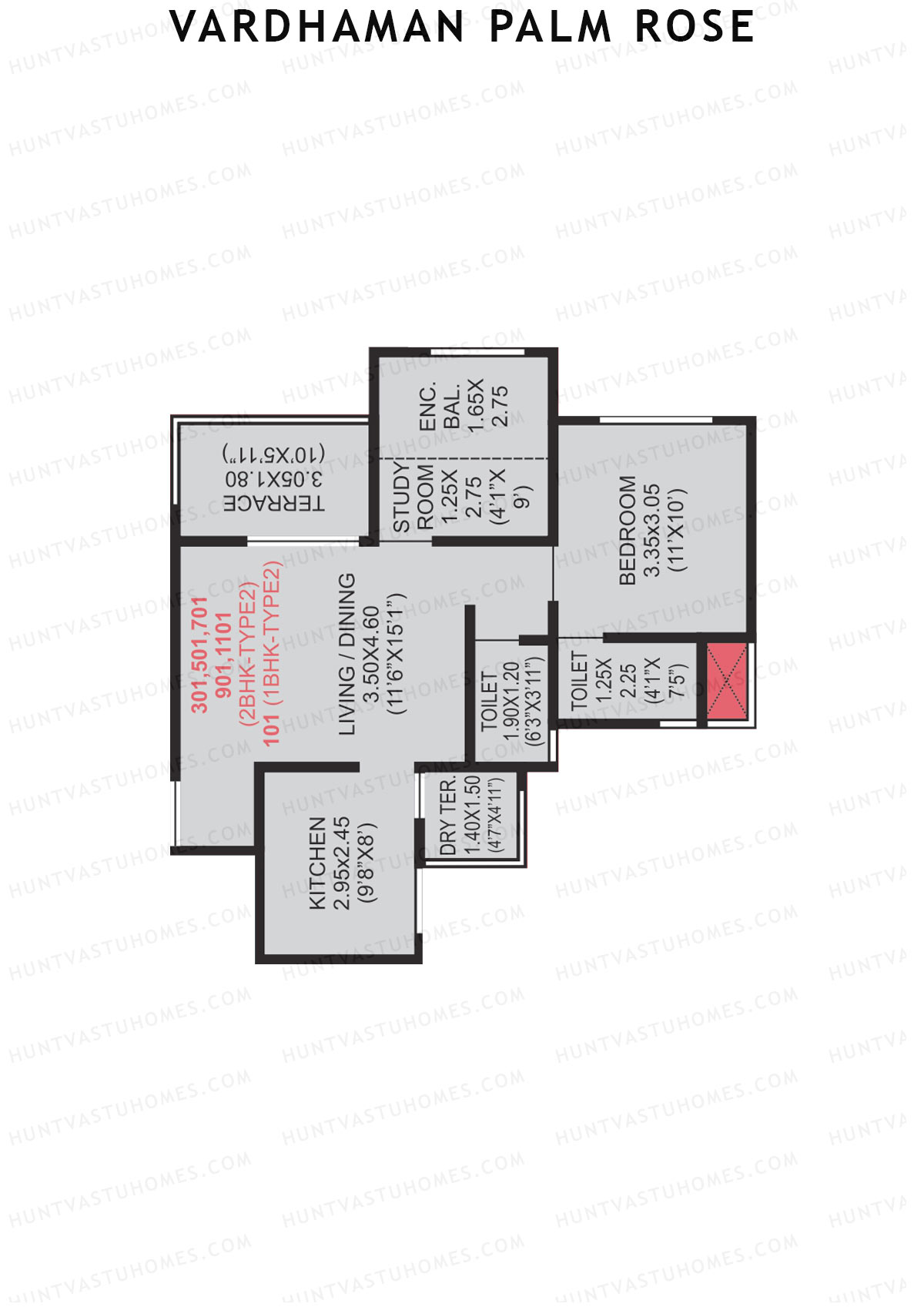 Vardhaman Palm Rose Wing B Unit 3 (Type 2) Floor Plan