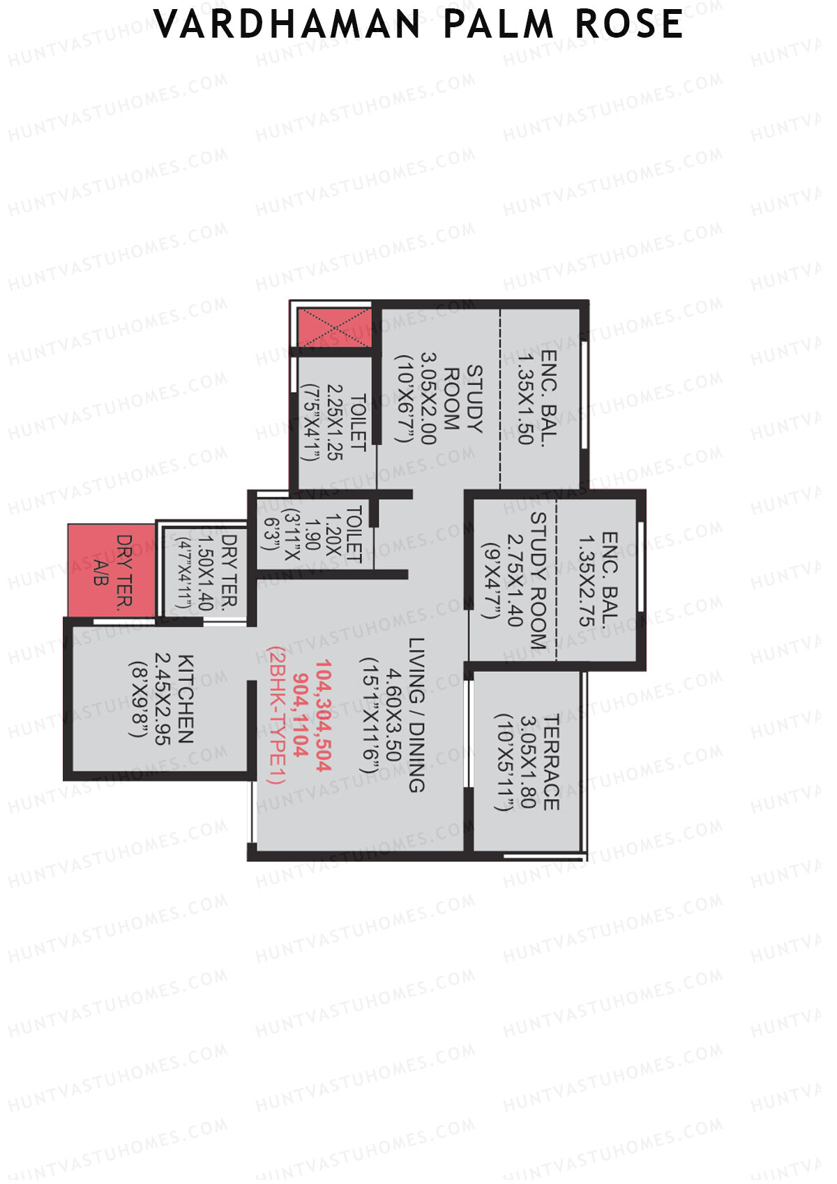 Vardhaman Palm Rose Wing B Unit 6 (Type 1) Floor Plan