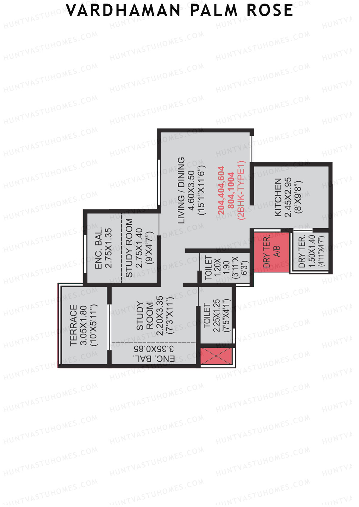 Vardhaman Palm Rose Wing B Unit 8 (Type 1) Floor Plan