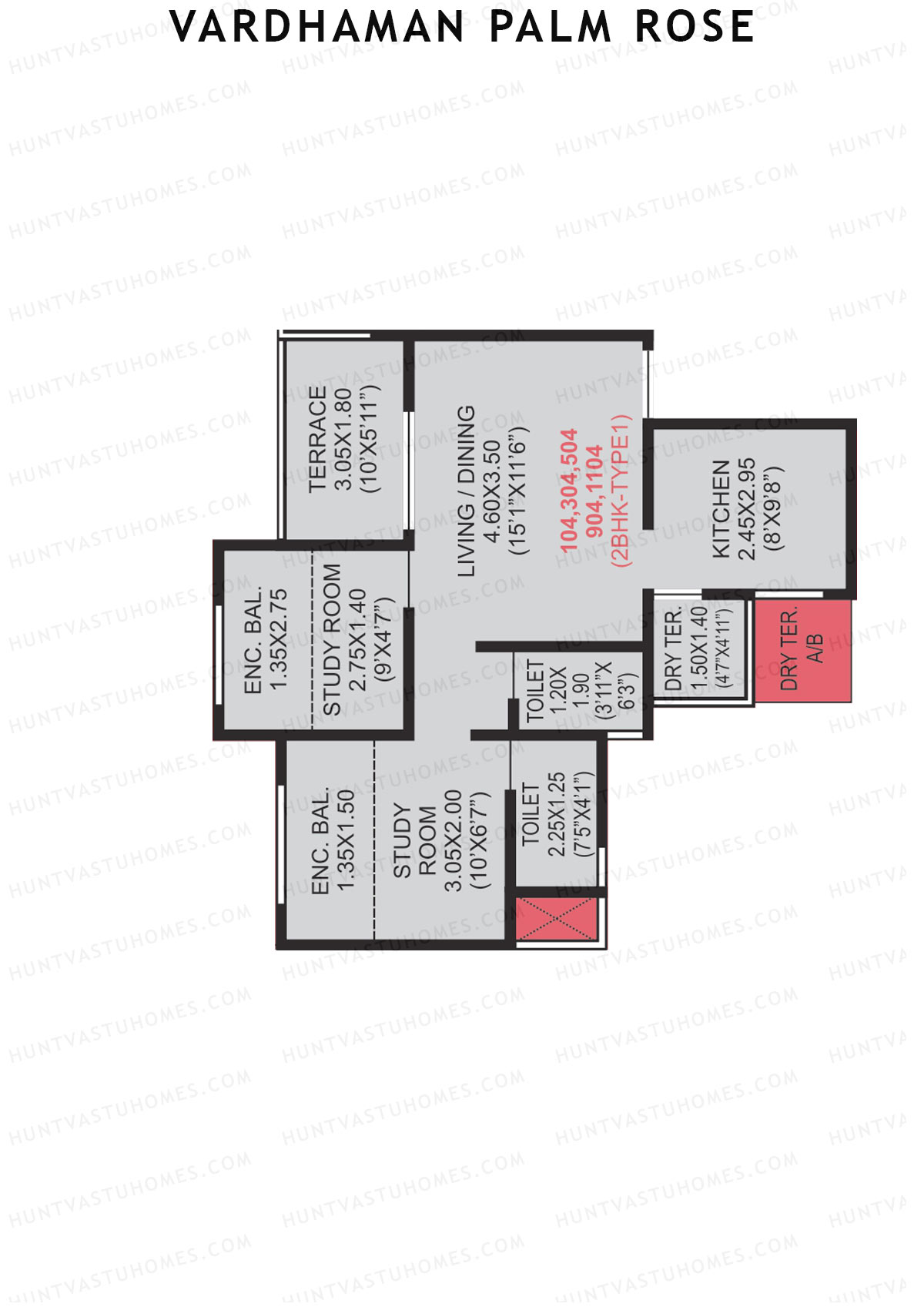 Vardhaman Palm Rose Wing B Unit 8 (Type 1) Floor Plan