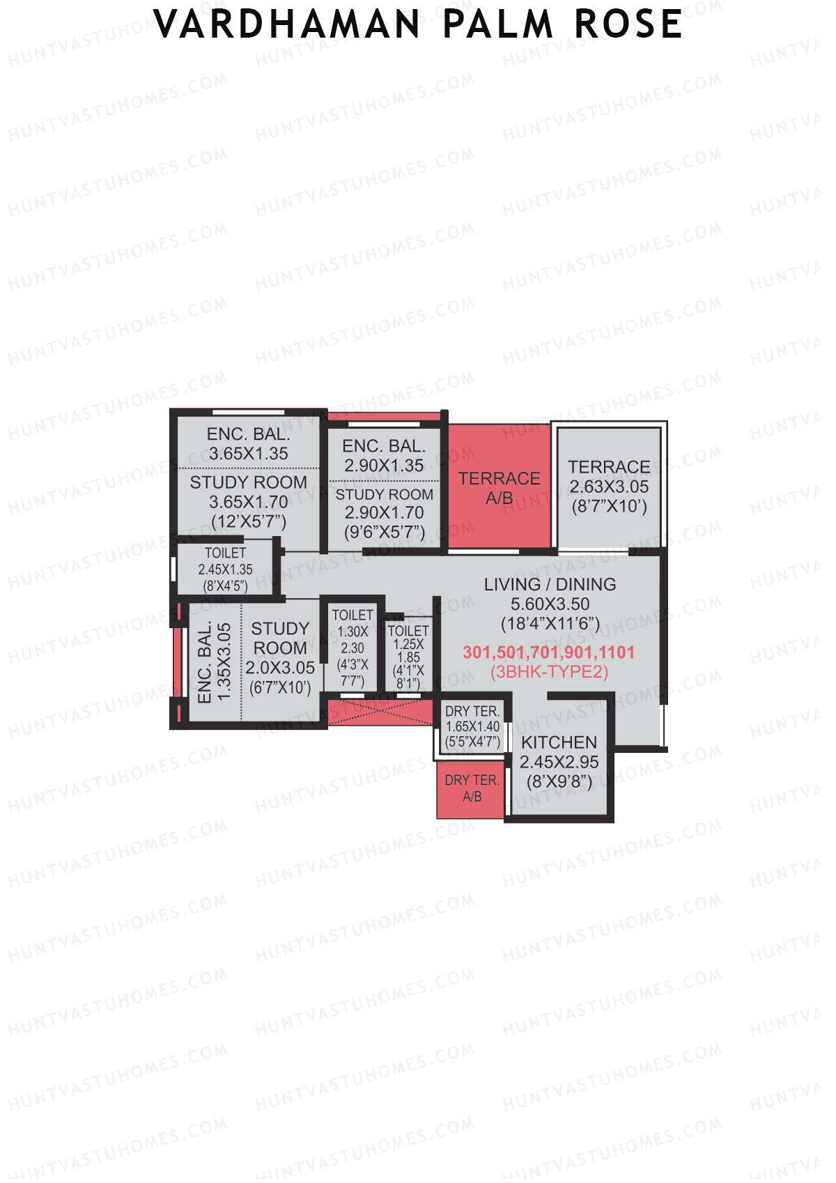Vardhaman Palm Rose Wing C Unit 1 (Type 2) Floor Plan