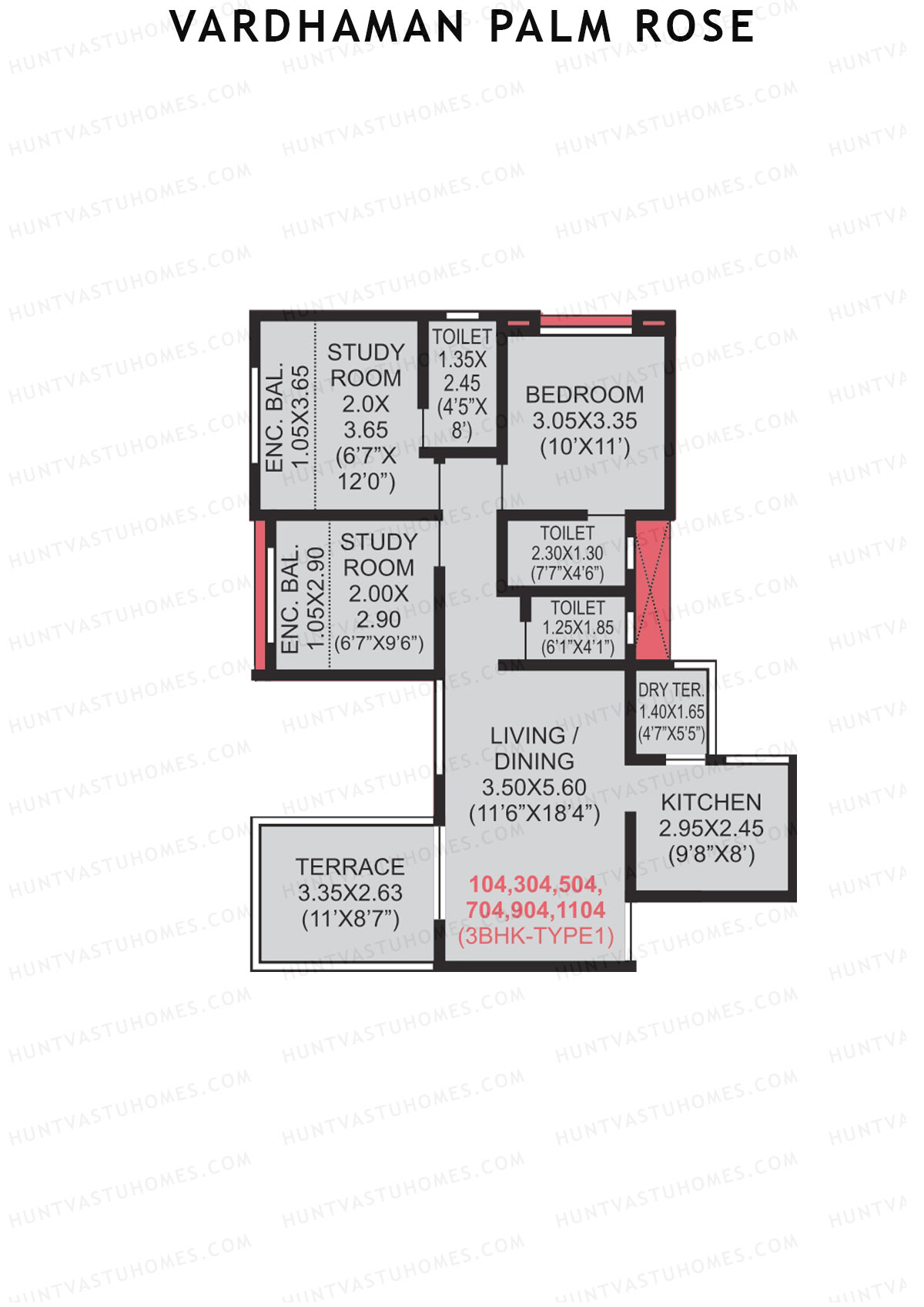 Vardhaman Palm Rose Wing C Unit 4 (Type 1) Floor Plan