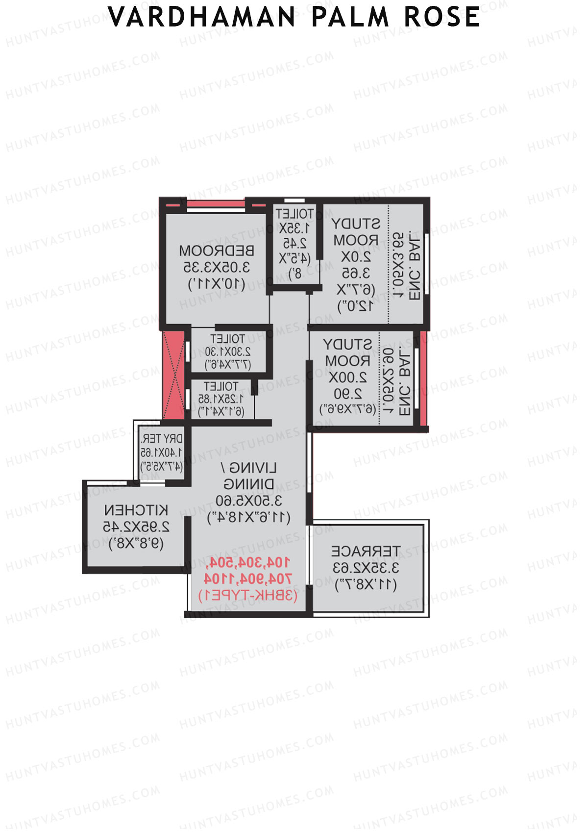 Vardhaman Palm Rose Wing C Unit 5 (Type 1) Floor Plan