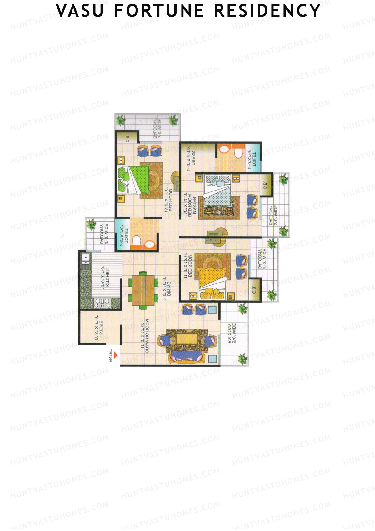 Vasu Fortune Residency, Block A, Unit 1, 3BHK, Super Area 1690   sq ft 