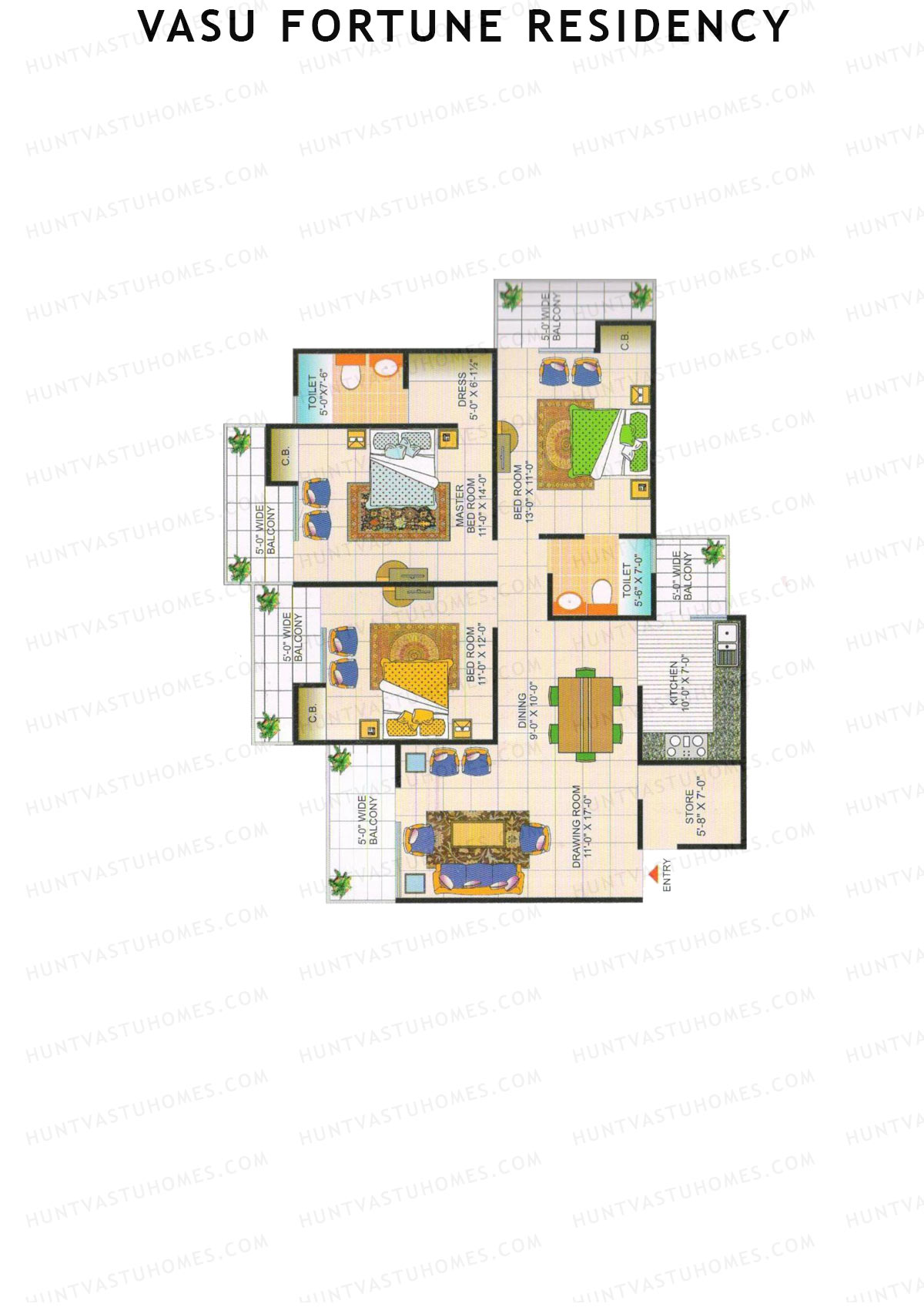 Vasu Fortune Residency, Block A, Unit 2, 3BHK, Super Area 1690   sq ft 