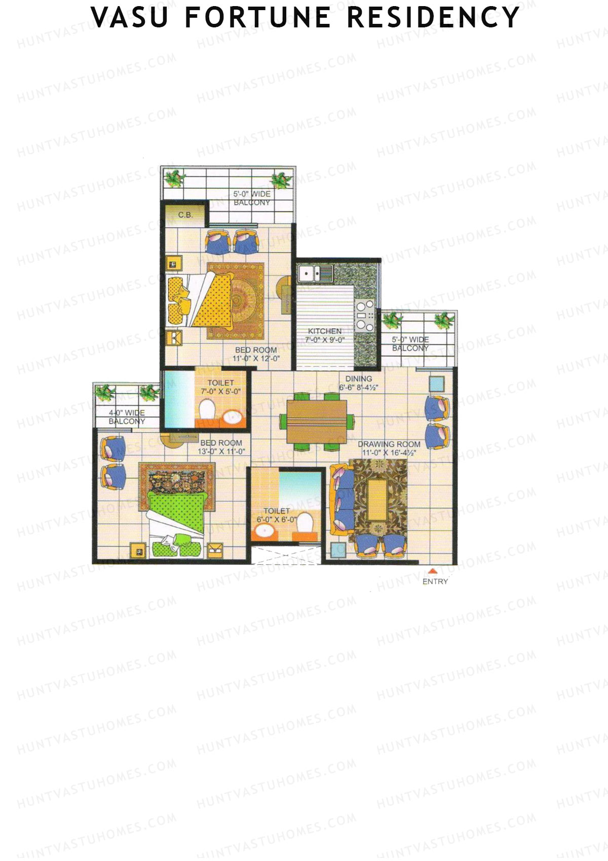 Vasu Fortune Residency, Block A, Unit 5, 2BHK, Super Area 1150   sq ft 