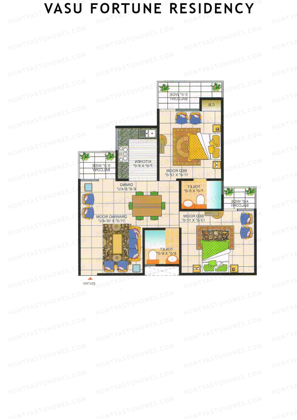 Vasu Fortune Residency, Block A, Unit 7, 2BHK, Super Area 1150   sq ft 