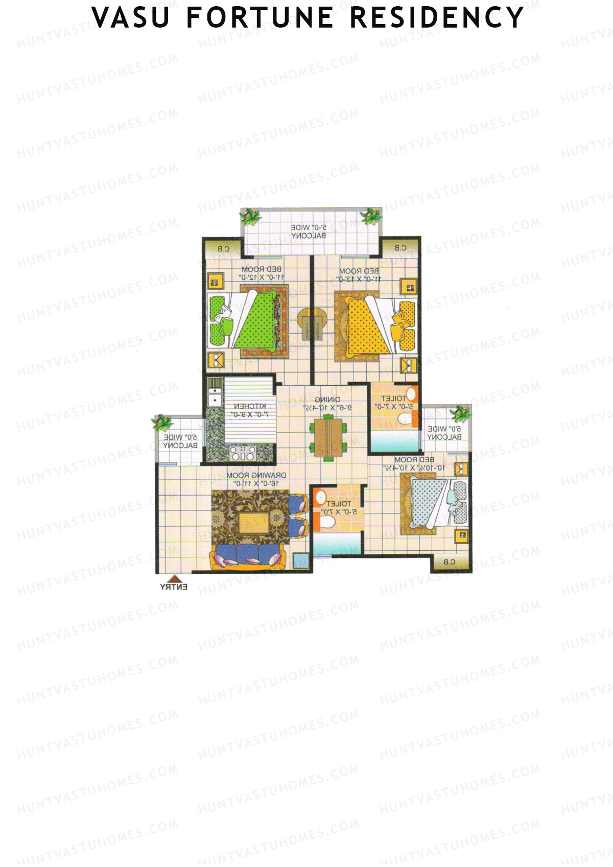 Vasu Fortune Residency, Block B, Unit 7, 3BHK, Super Area 1350   sq ft 
