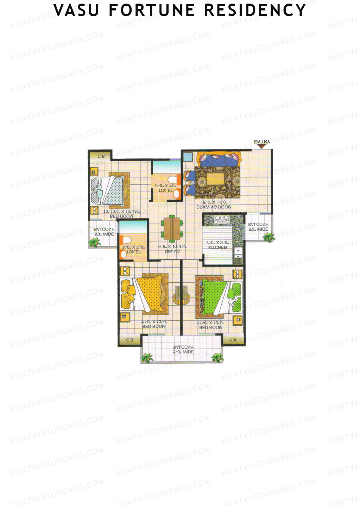Vasu Fortune Residency, Block C, Unit 6, 3BHK, Super Area 1350   sq ft 