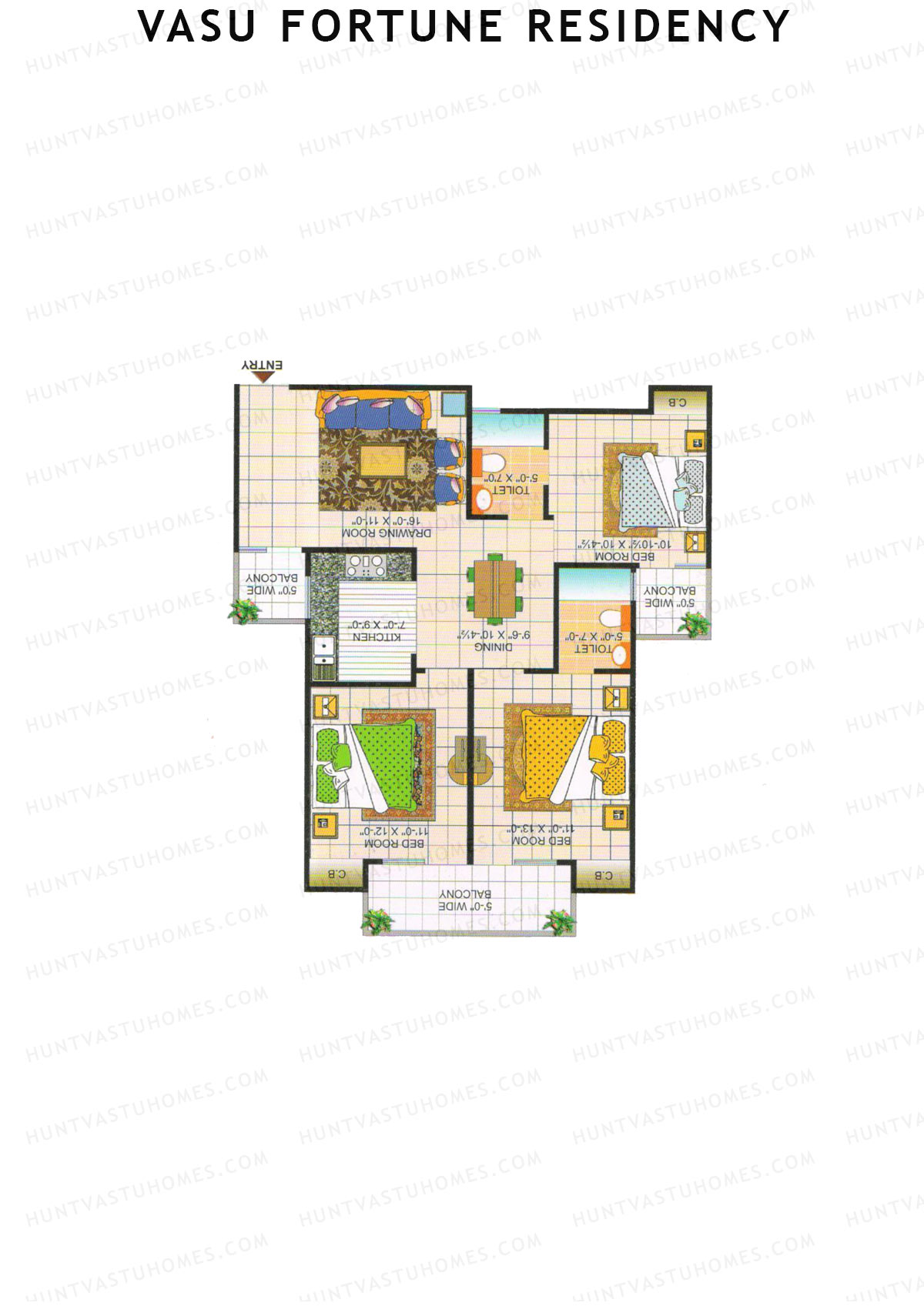Vasu Fortune Residency, Block C, Unit 8, 3BHK, Super Area 1350   sq ft 