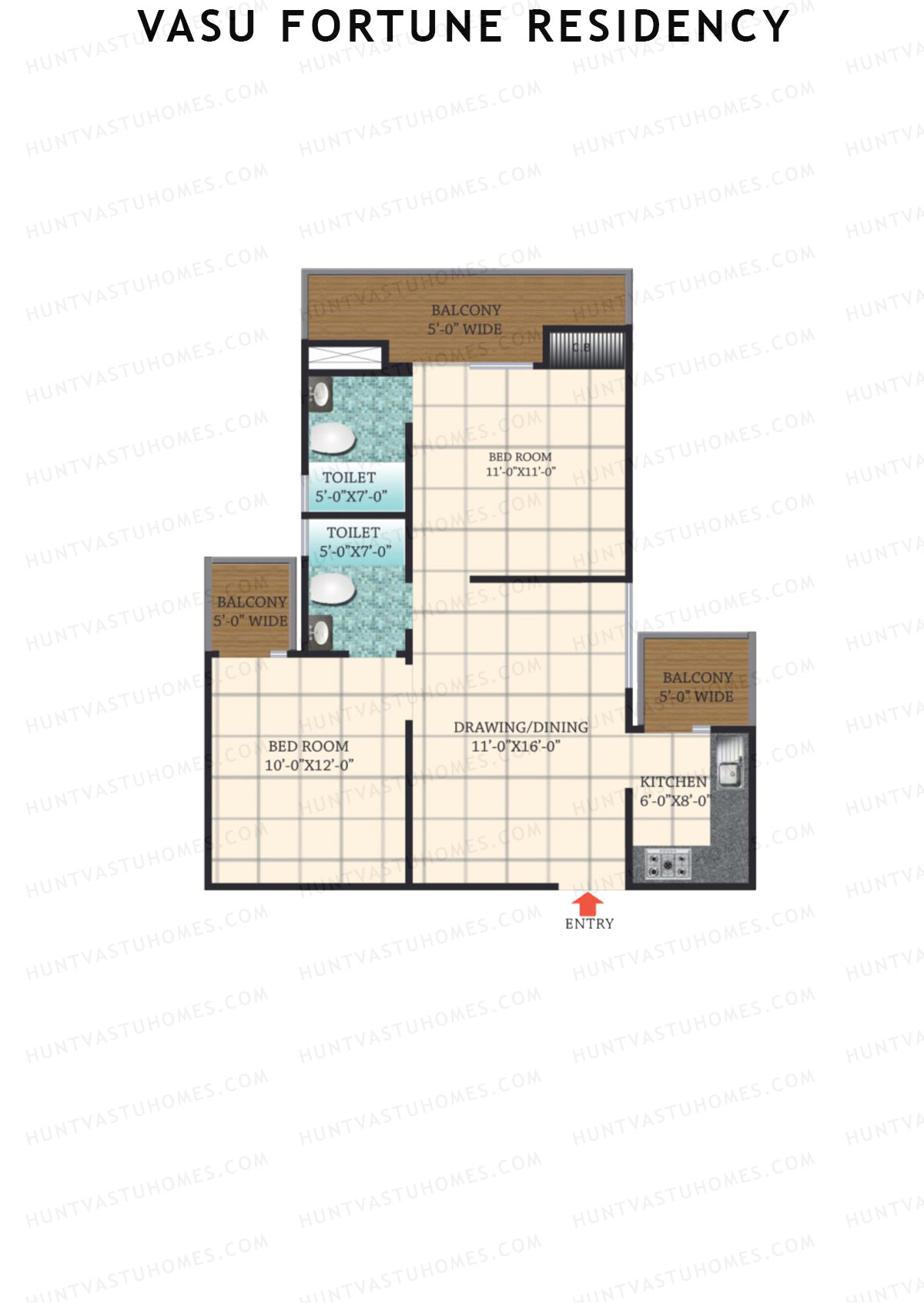 Vasu Fortune Residency, Block D, Unit 1, 2BHK, Super Area 1025   sq ft 