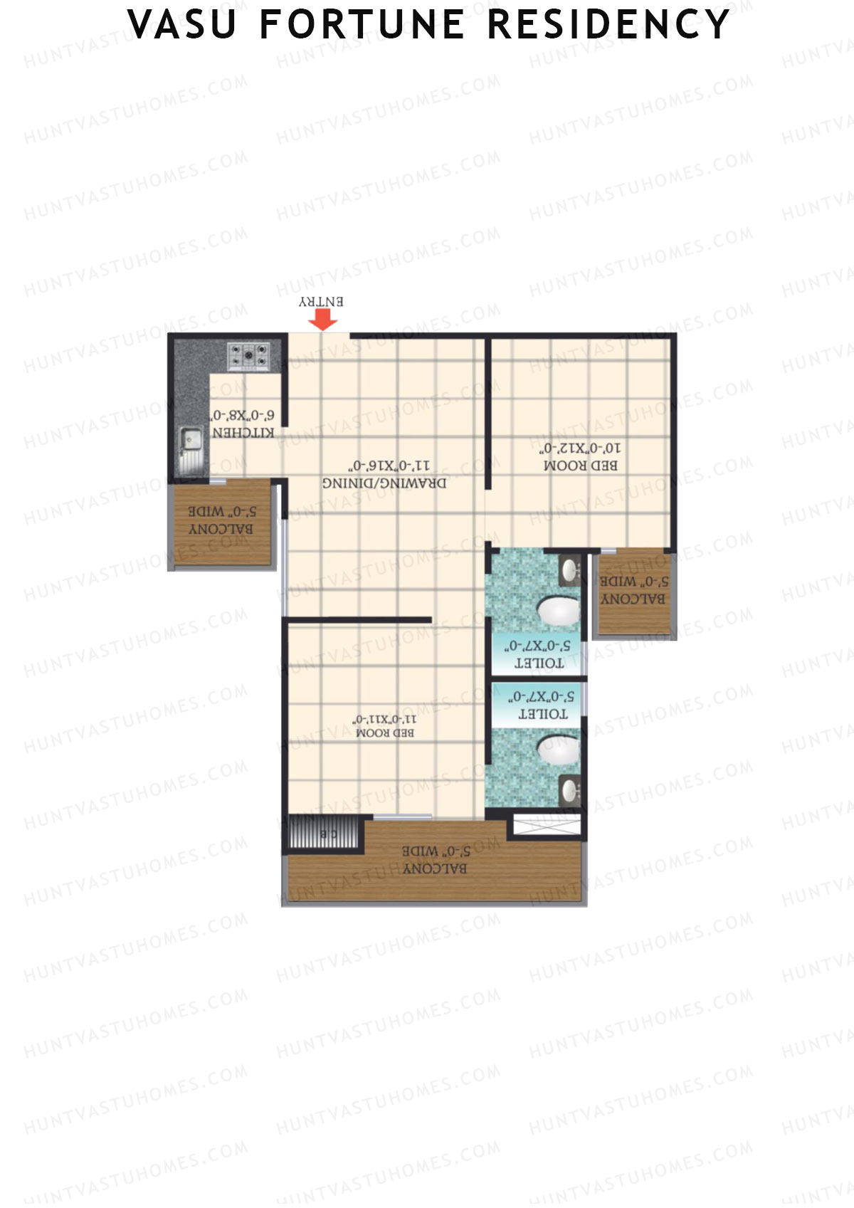 Vasu Fortune Residency, Block D, Unit 3, 2BHK, Super Area 1025   sq ft 