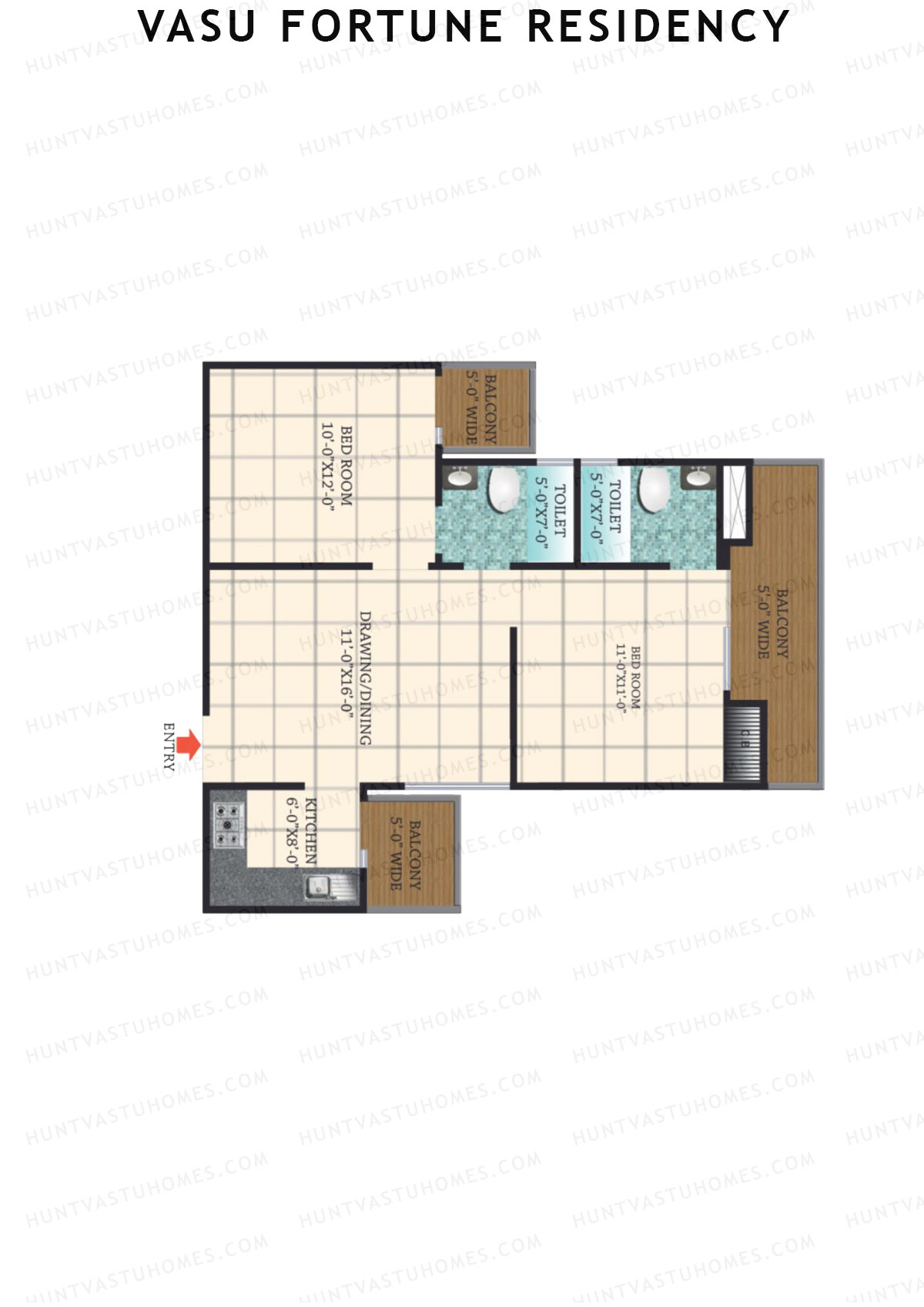 Vasu Fortune Residency, Block D, Unit 5, 2BHK, Super Area 1025   sq ft 