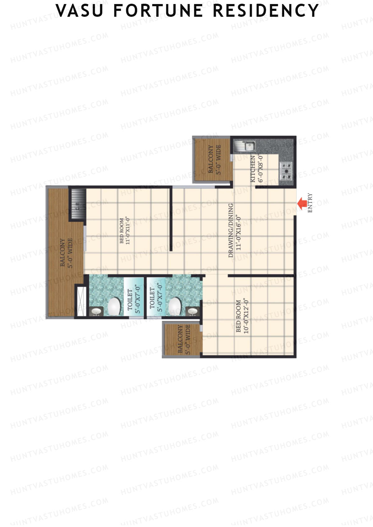 Vasu Fortune Residency, Block D, Unit 7, 2BHK, Super Area 1025   sq ft 