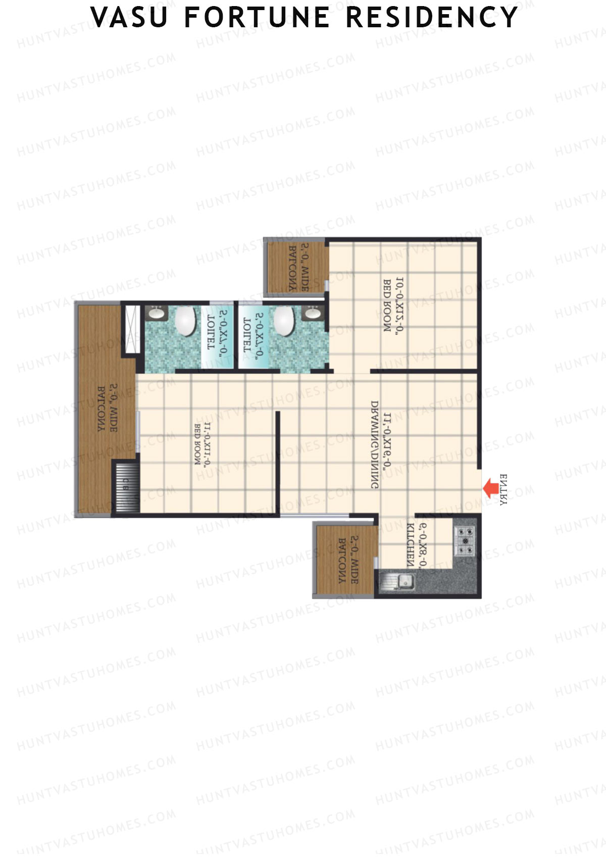 Vasu Fortune Residency, Block D, Unit 9, 2BHK, Super Area 1025   sq ft 