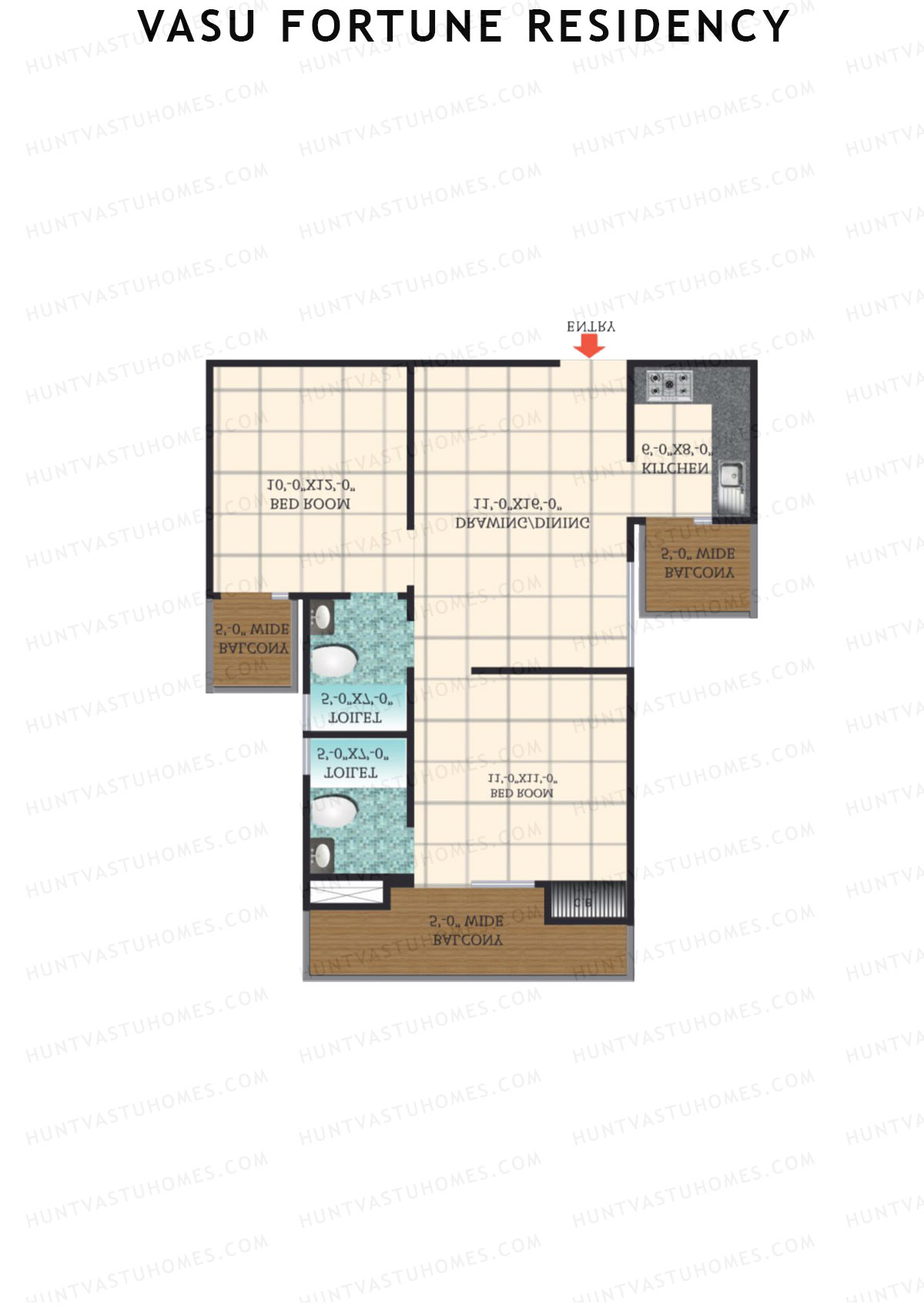 Vasu Fortune Residency, Block E, Unit 1, 2BHK, Super Area 1025   sq ft 