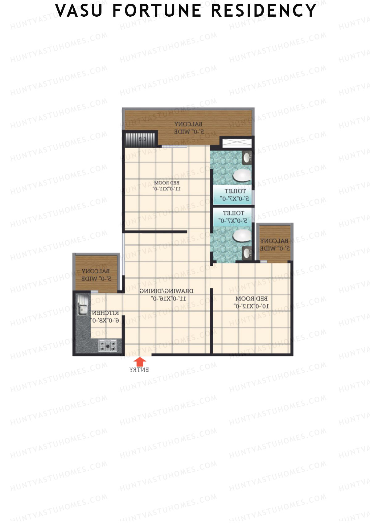 Vasu Fortune Residency, Block E, Unit 4, 2BHK, Super Area 1025   sq ft 