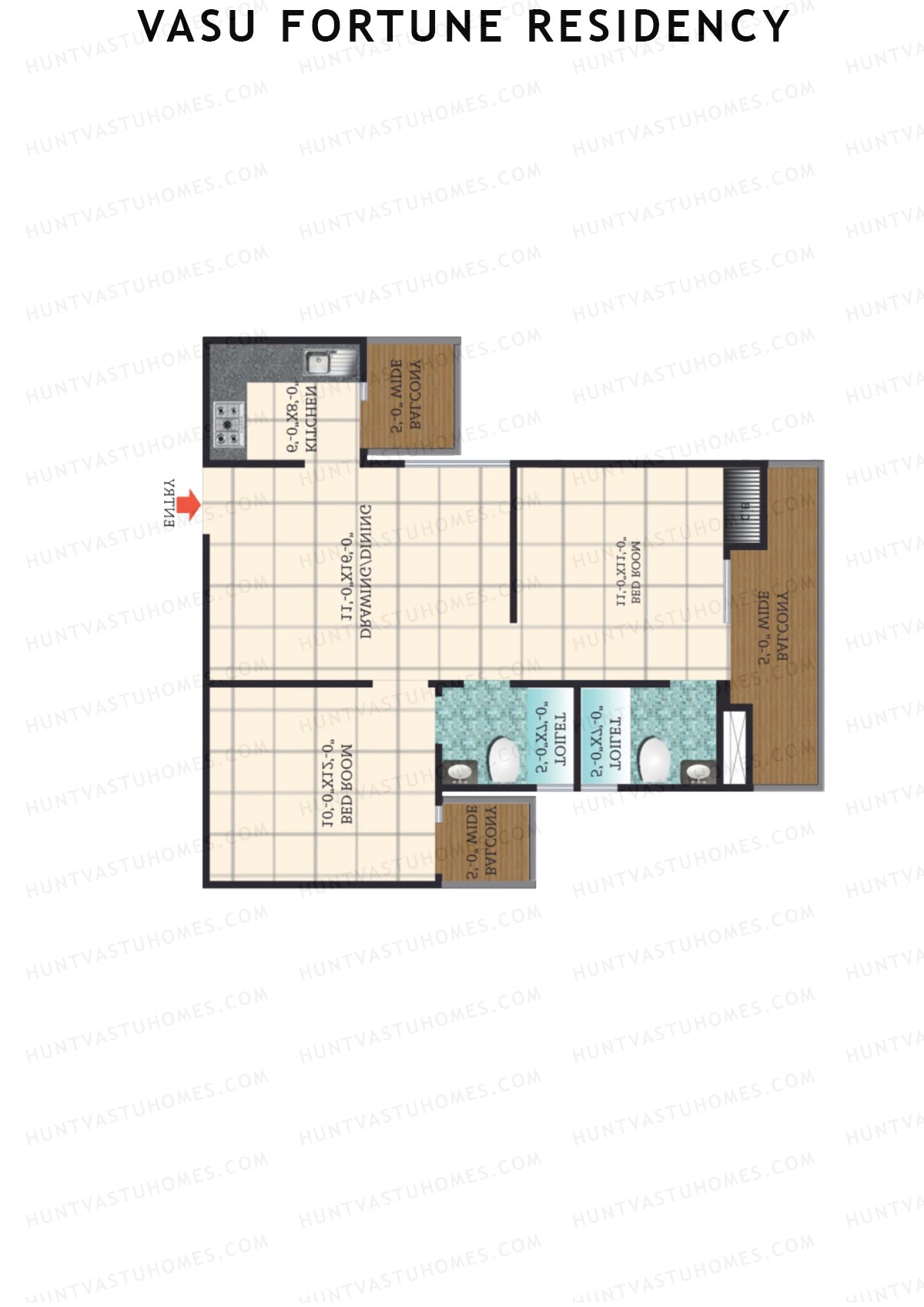 Vasu Fortune Residency, Block E, Unit 5, 2BHK, Super Area 1025   sq ft 