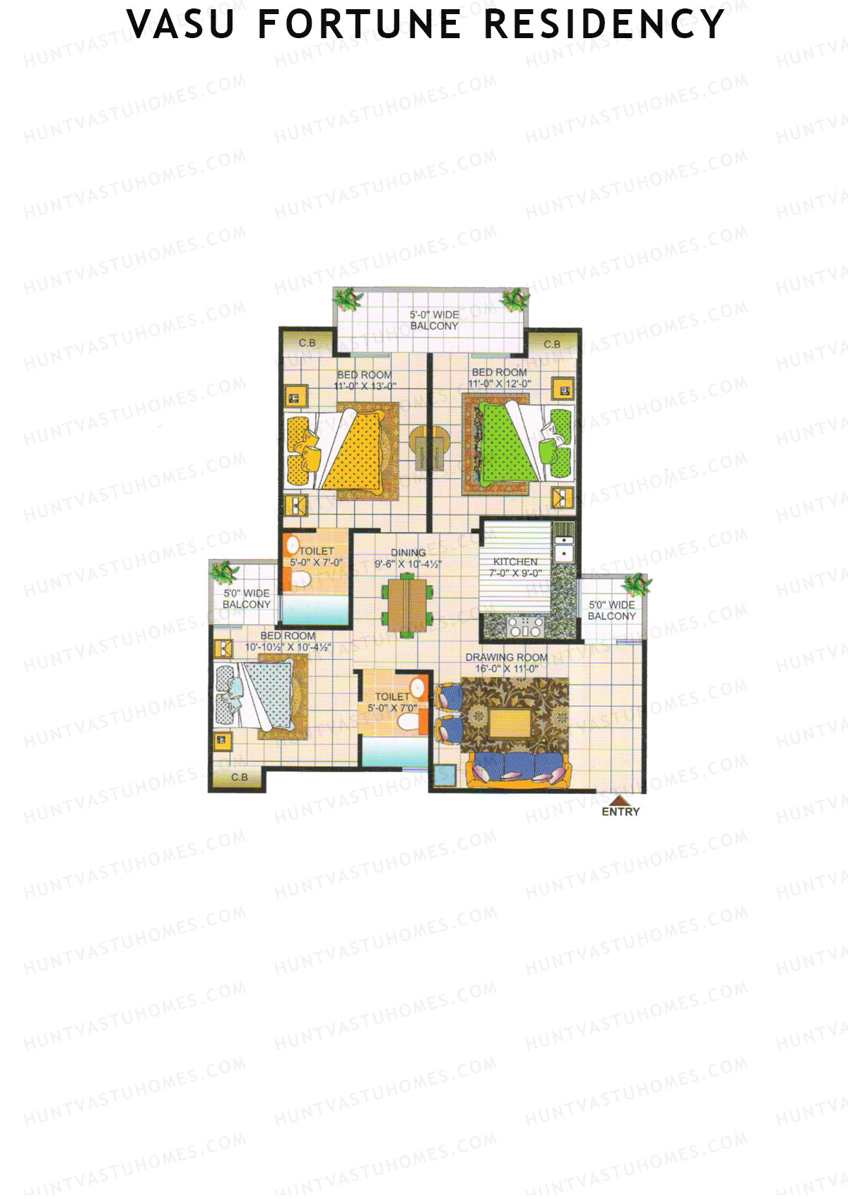 Vasu Fortune Residency, Block F, Unit 2, 3BHK, Super Area 1350   sq ft 