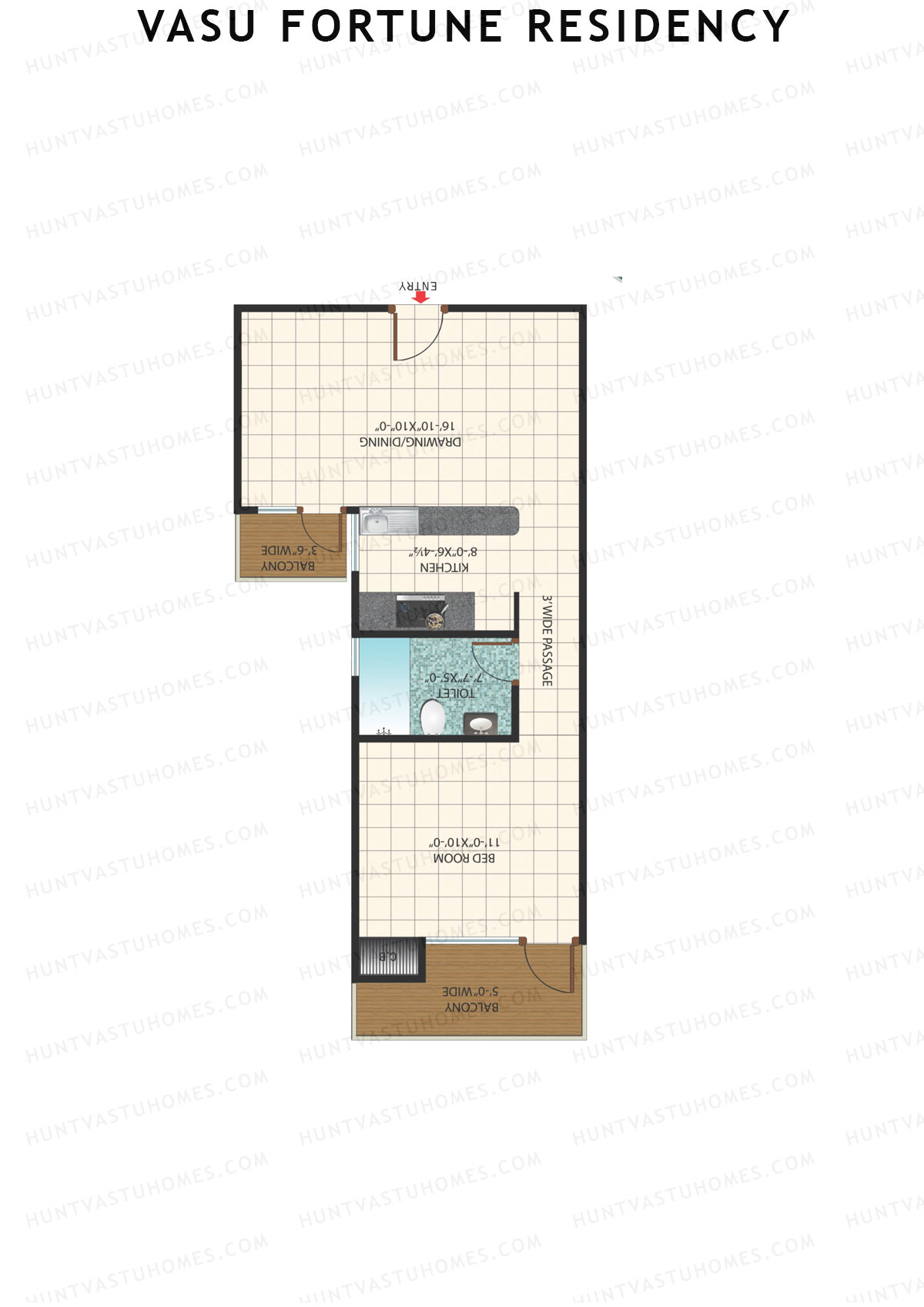 Vasu Fortune Residency, Block I, Unit 7, 1BHK, Super Area 760   sq ft 