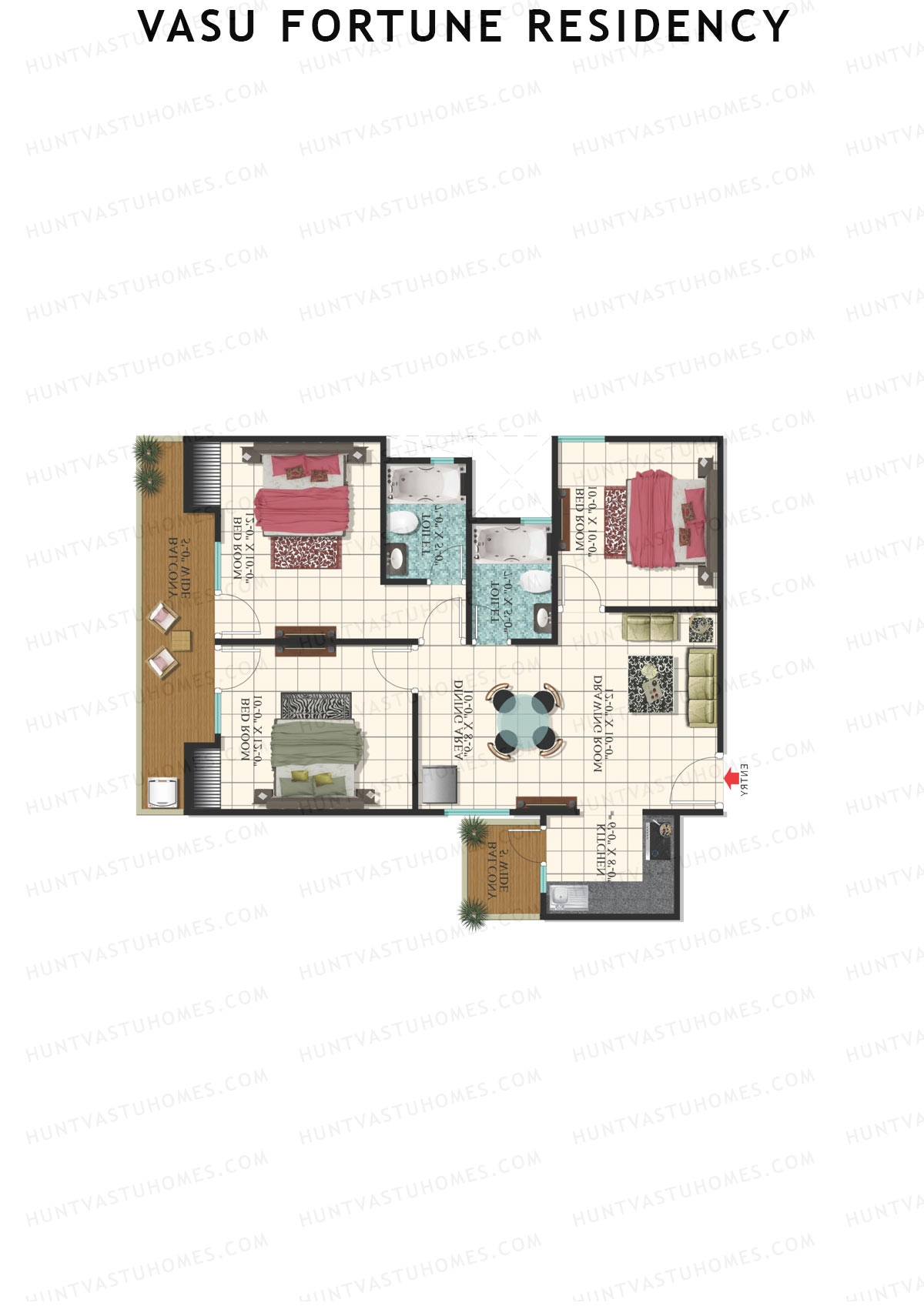 Vasu Fortune Residency, Block J, Unit 1, 3BHK, Super Area 1325   sq ft 