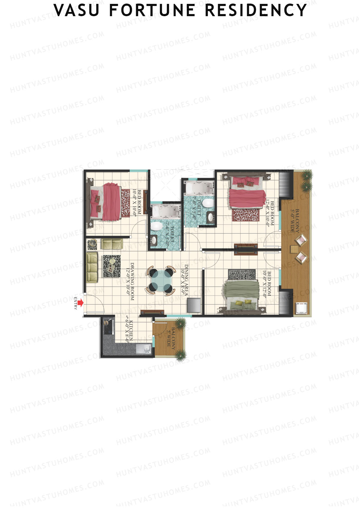 Vasu Fortune Residency, Block J, Unit 2, 3BHK, Super Area 1325   sq ft 