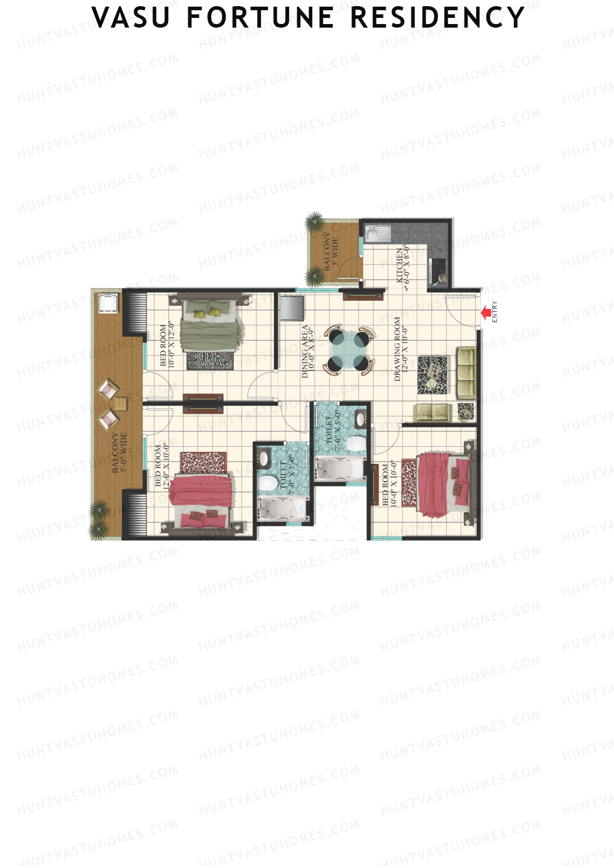 Vasu Fortune Residency, Block J, Unit 3, 3BHK, Super Area 1325   sq ft 