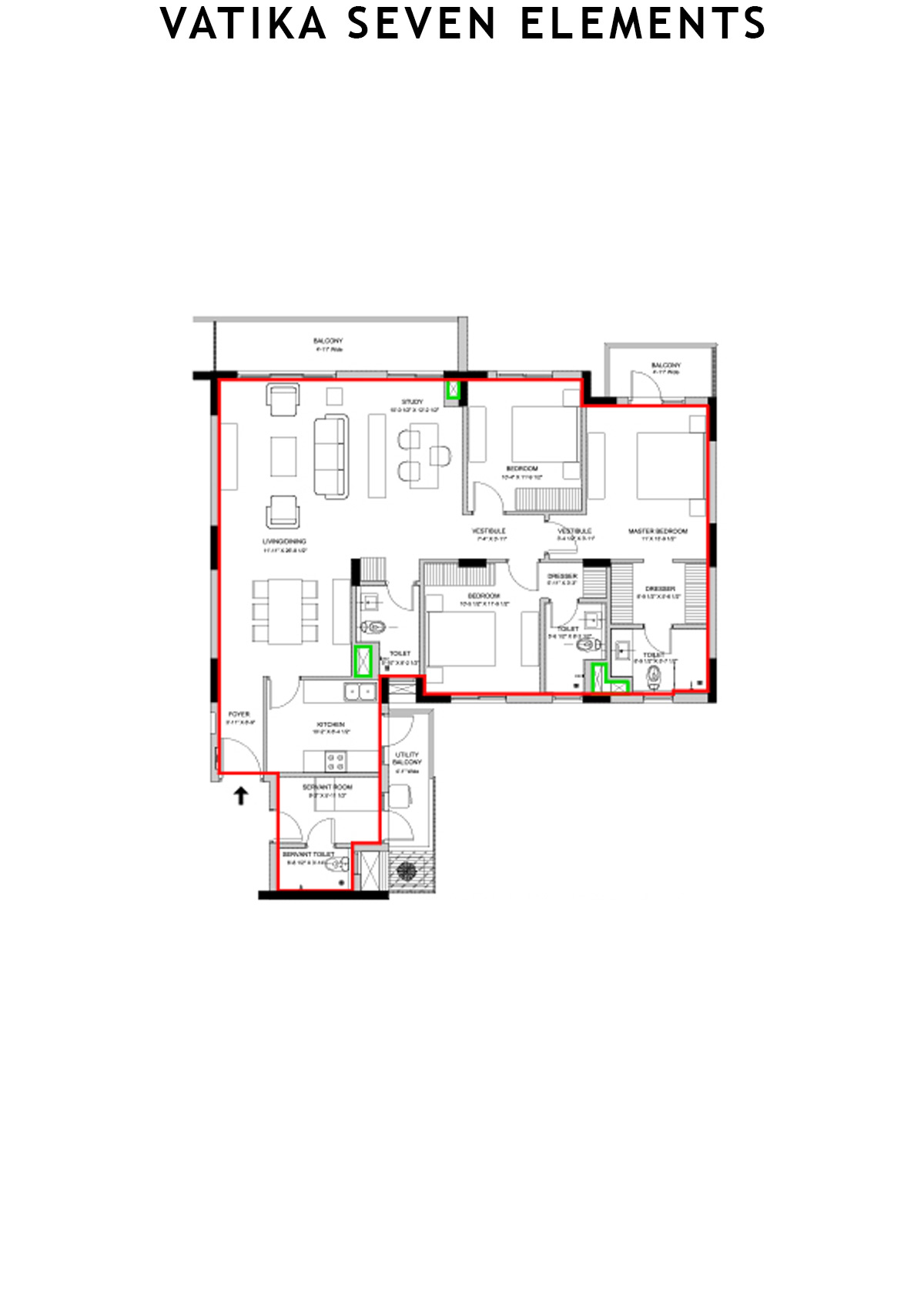 Vatika Seven Elements Block C3B Unit 2 (Type A) Floor Plan