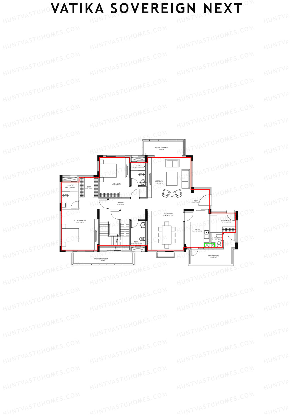Vatika Sovereign Next Tower J Unit 1 (Type 1) Floor Plan