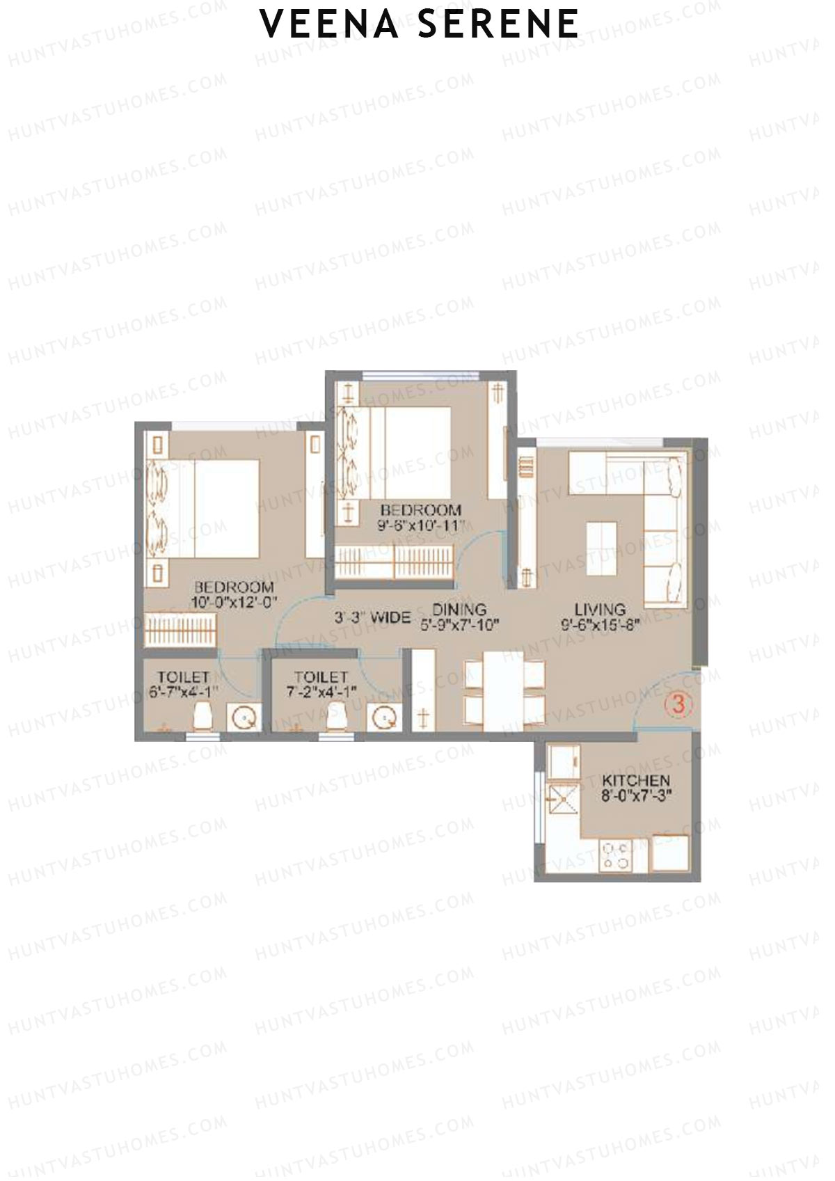 Veena Serene Wing B Unit 3 Floor Plan
