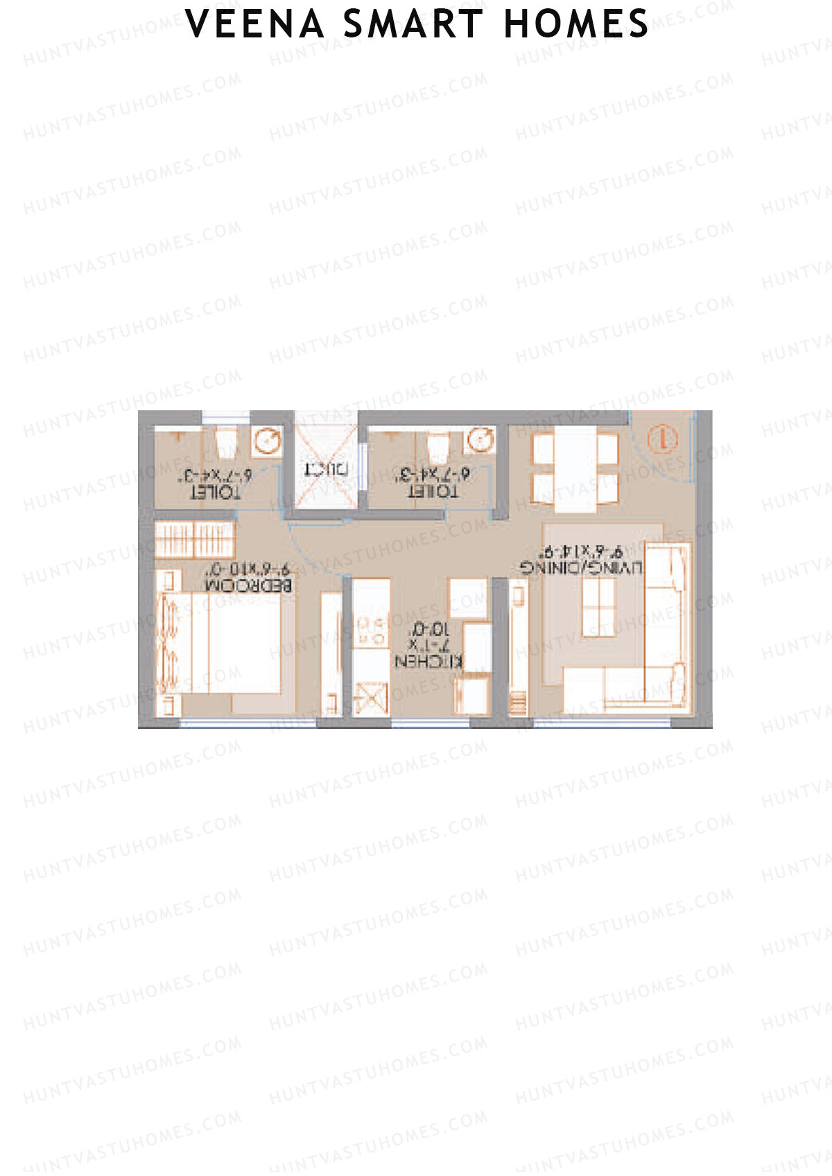 Veena Smart Homes, Wing A, Unit 1, 1BHK, Carpet Area 386   sq ft 