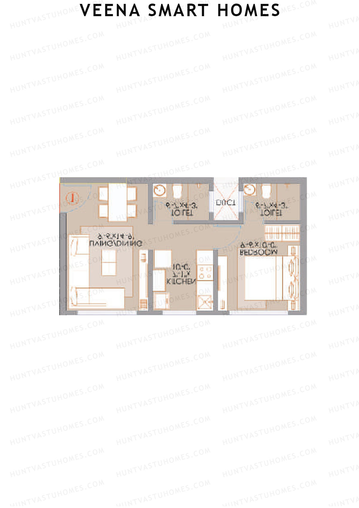 Veena Smart Homes, Wing A, Unit 4, 1BHK, Carpet Area 382   sq ft 