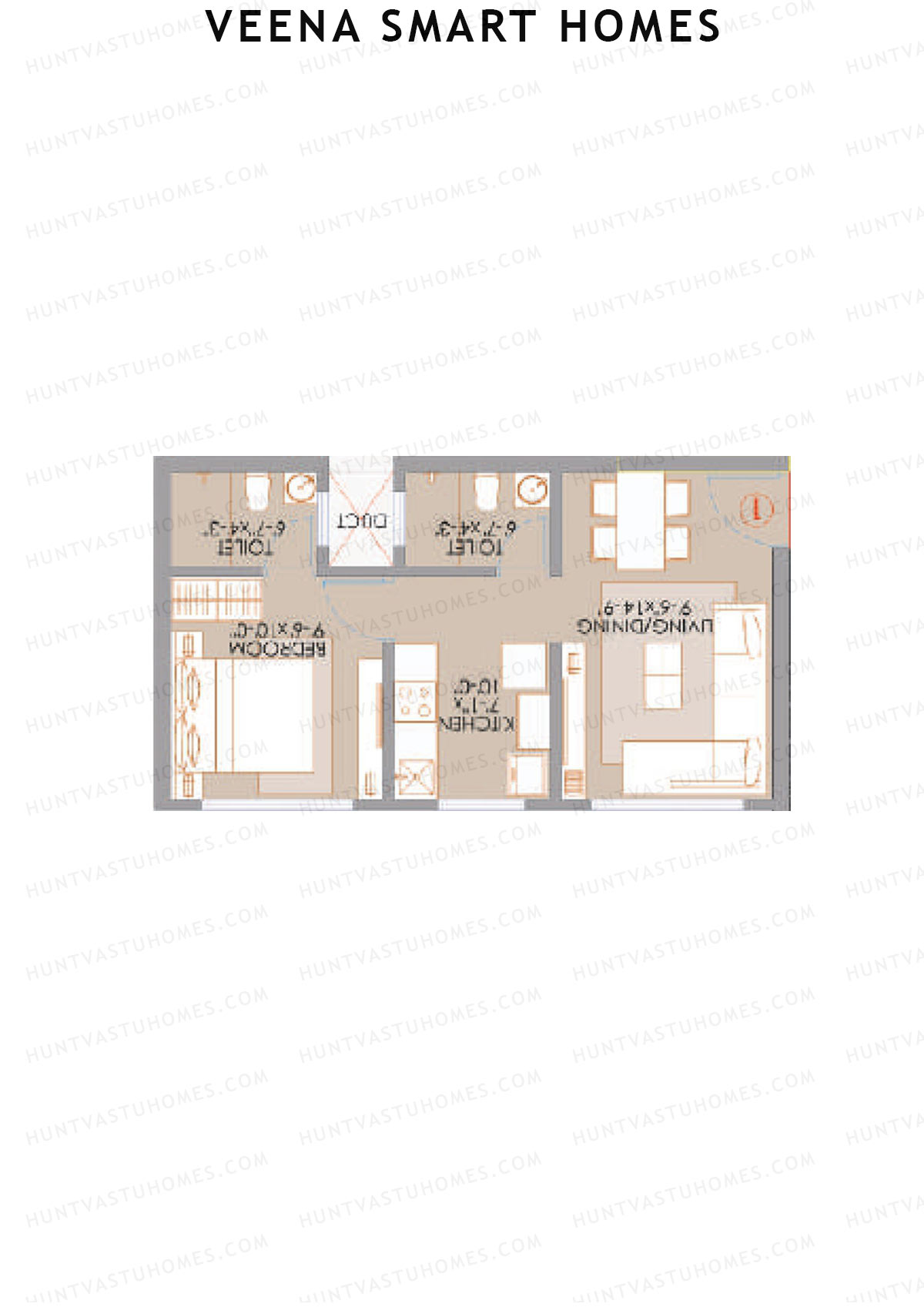 Veena Smart Homes, Wing B, Unit 1, 1BHK, Carpet Area 386   sq ft 