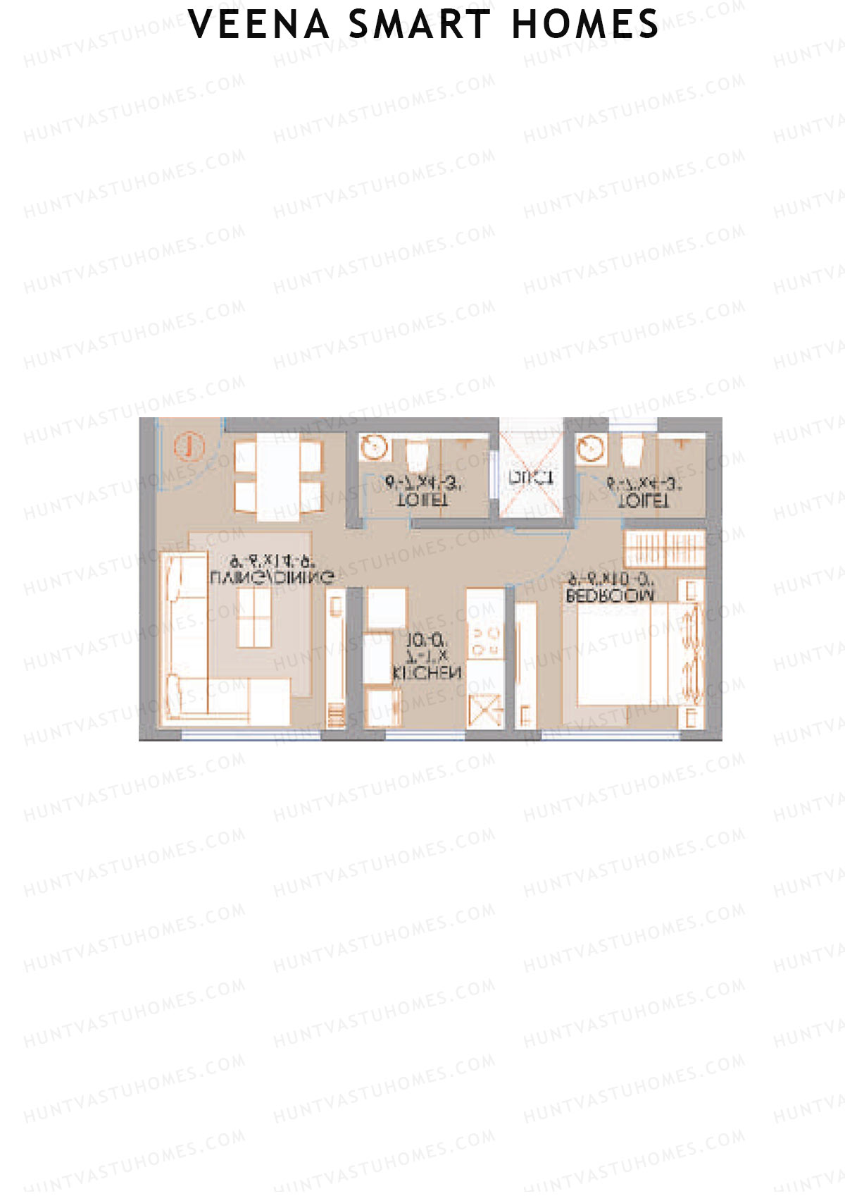 Veena Smart Homes, Wing B, Unit 4, 1BHK, Carpet Area 386   sq ft 