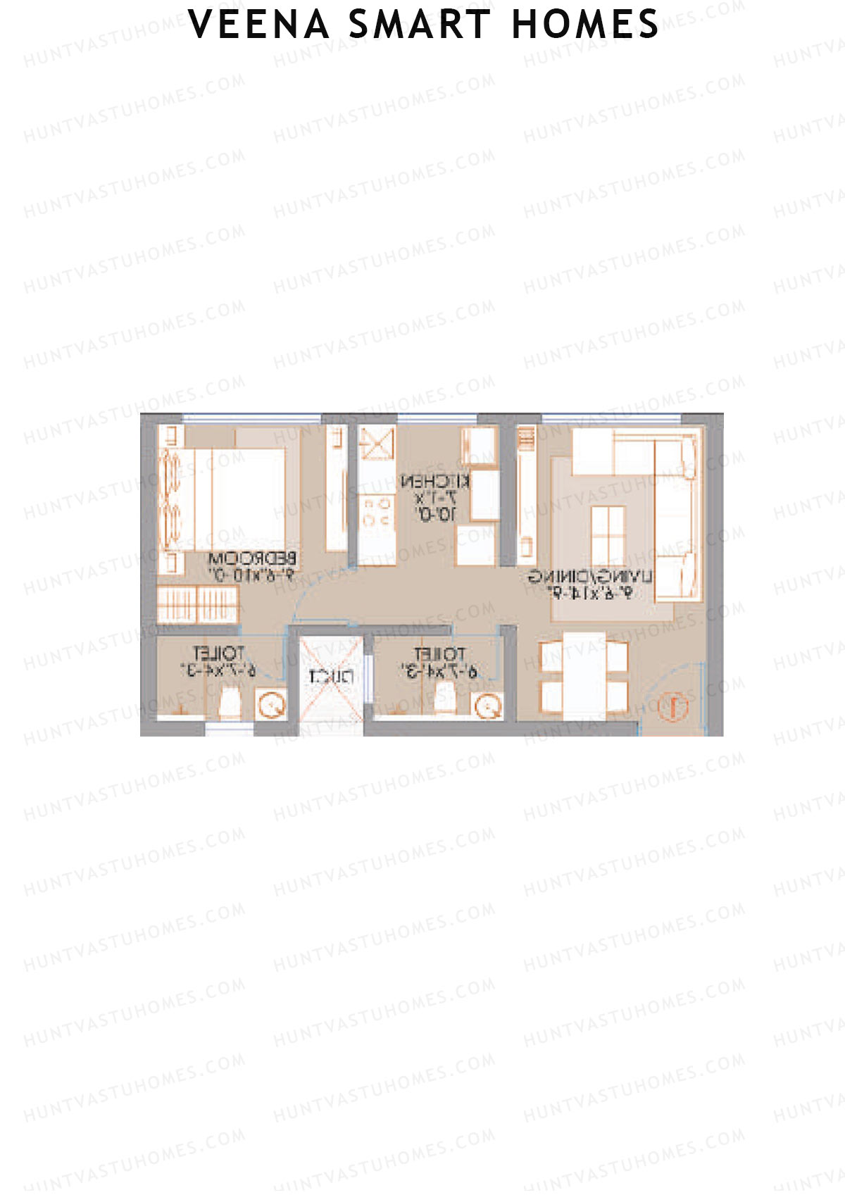 Veena Smart Homes, Wing E, Unit 4, 1BHK, Carpet Area 391   sq ft 